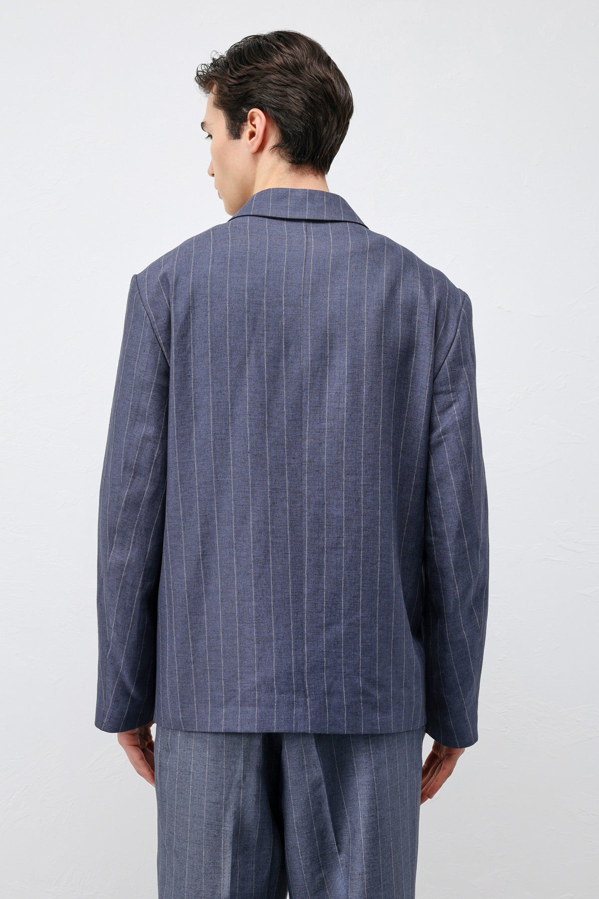 Antioch Keten Karışımlı Çizgili Erkek Blazer Ceket