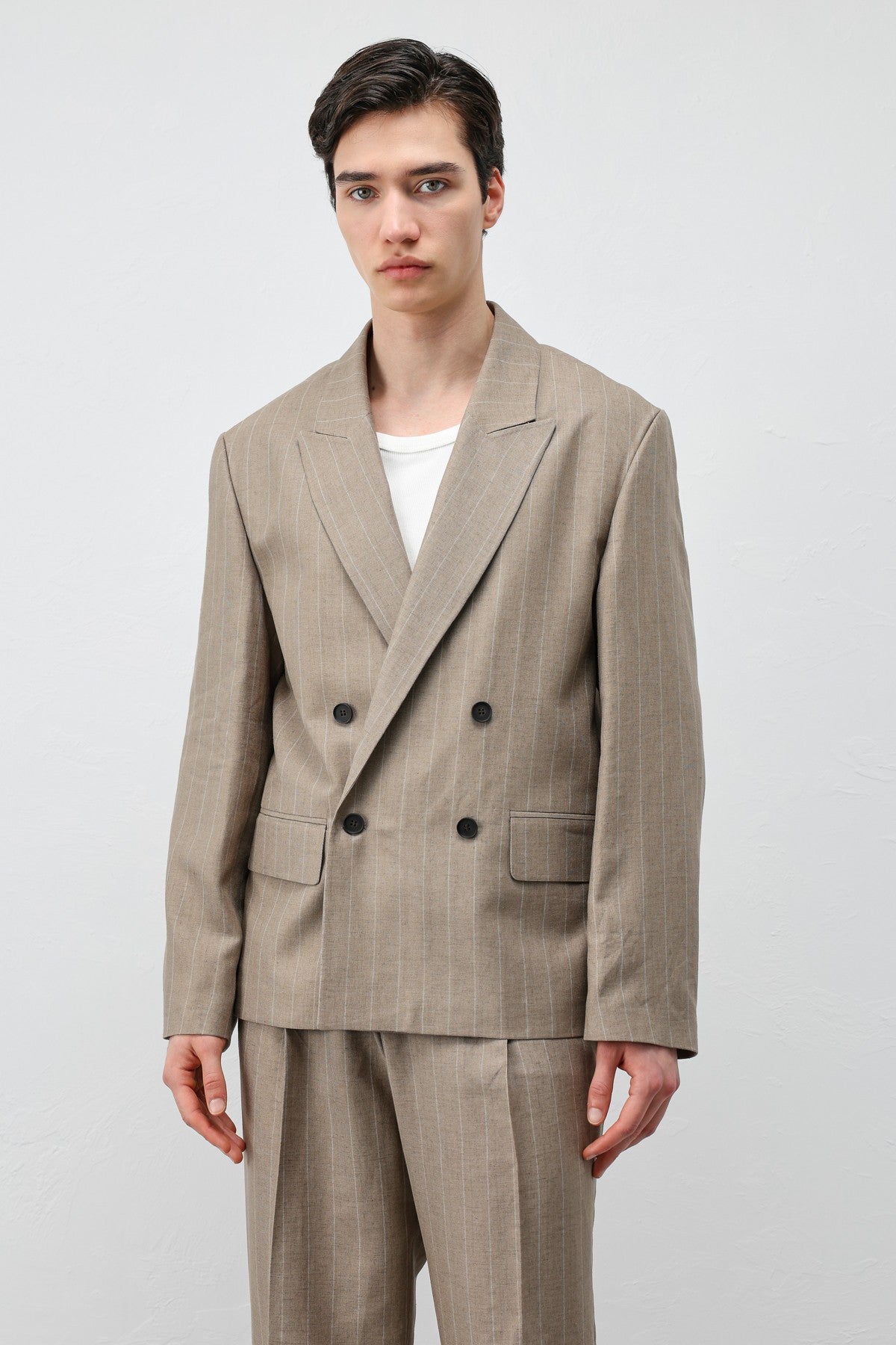 Antioch Keten Karışımlı Çizgili Erkek Blazer Ceket