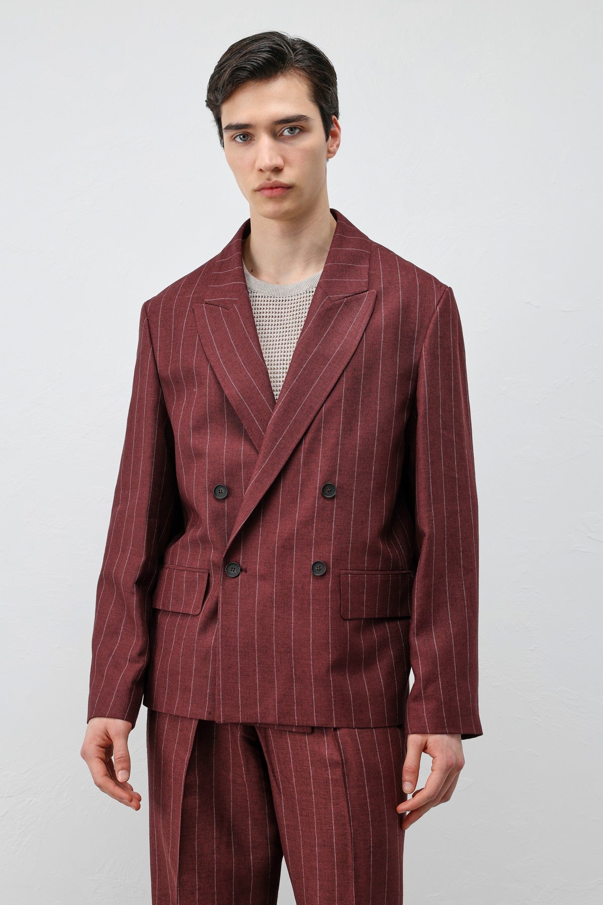 Antioch Keten Karışımlı Çizgili Erkek Blazer Ceket
