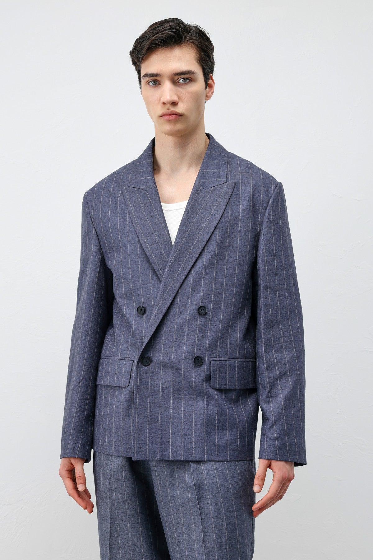 Antioch Keten Karışımlı Çizgili Erkek Blazer Ceket