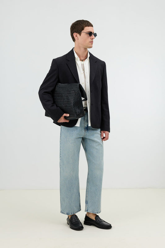 Antioch Keten Karışımlı Balıksırtı Desenli Erkek Blazer Ceket