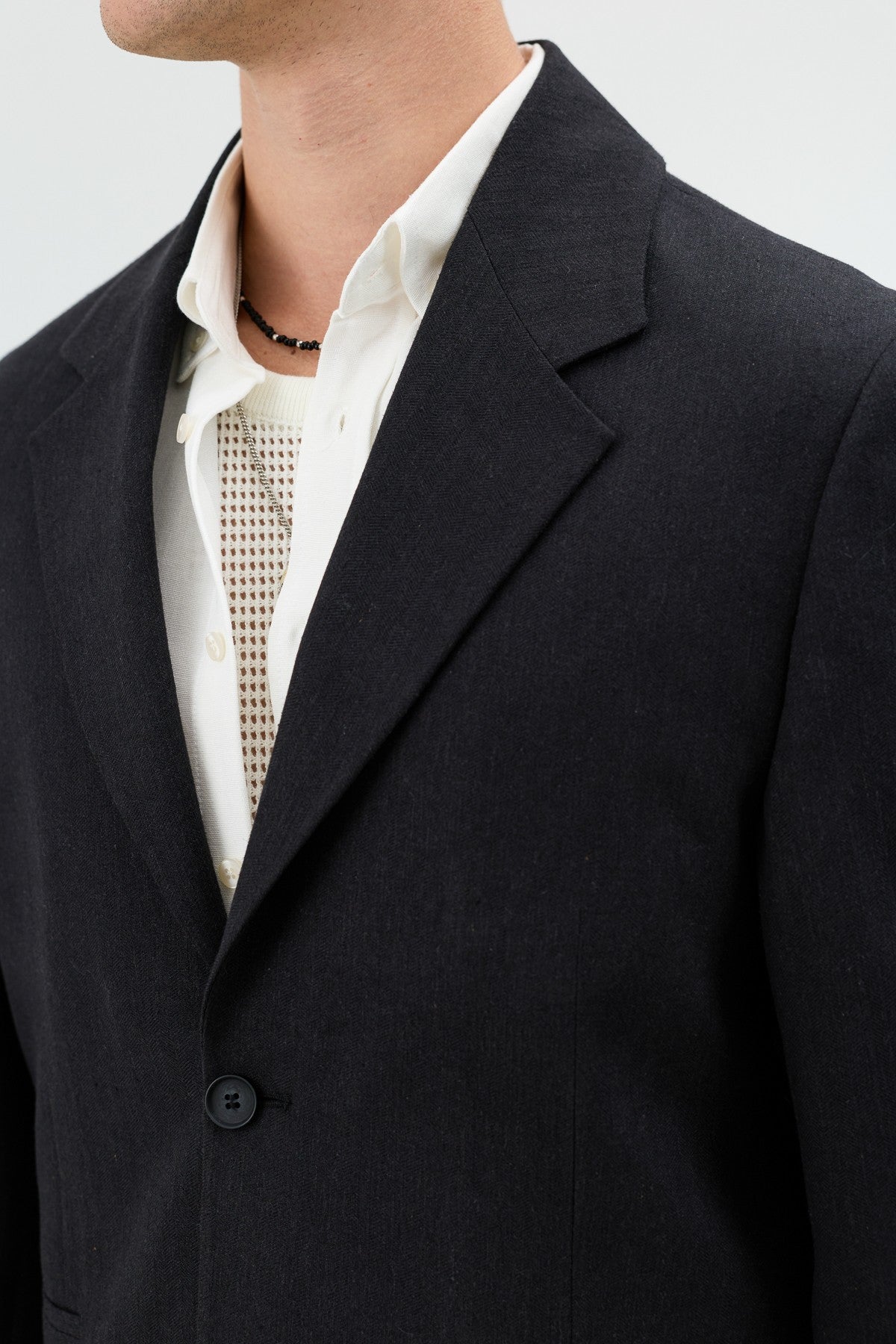 Antioch Keten Karışımlı Balıksırtı Desenli Erkek Blazer Ceket