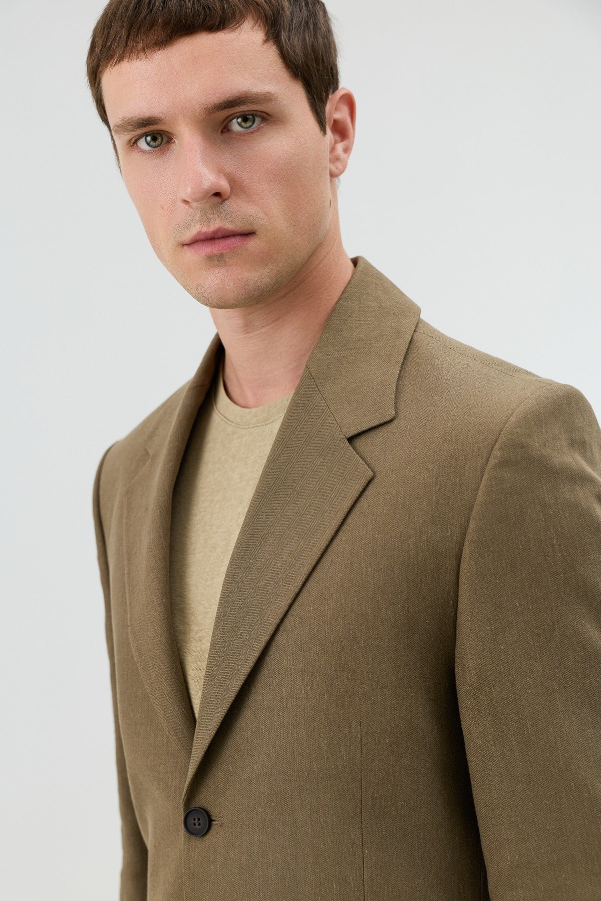 Antioch Keten Karışımlı Balıksırtı Desenli Erkek Blazer Ceket