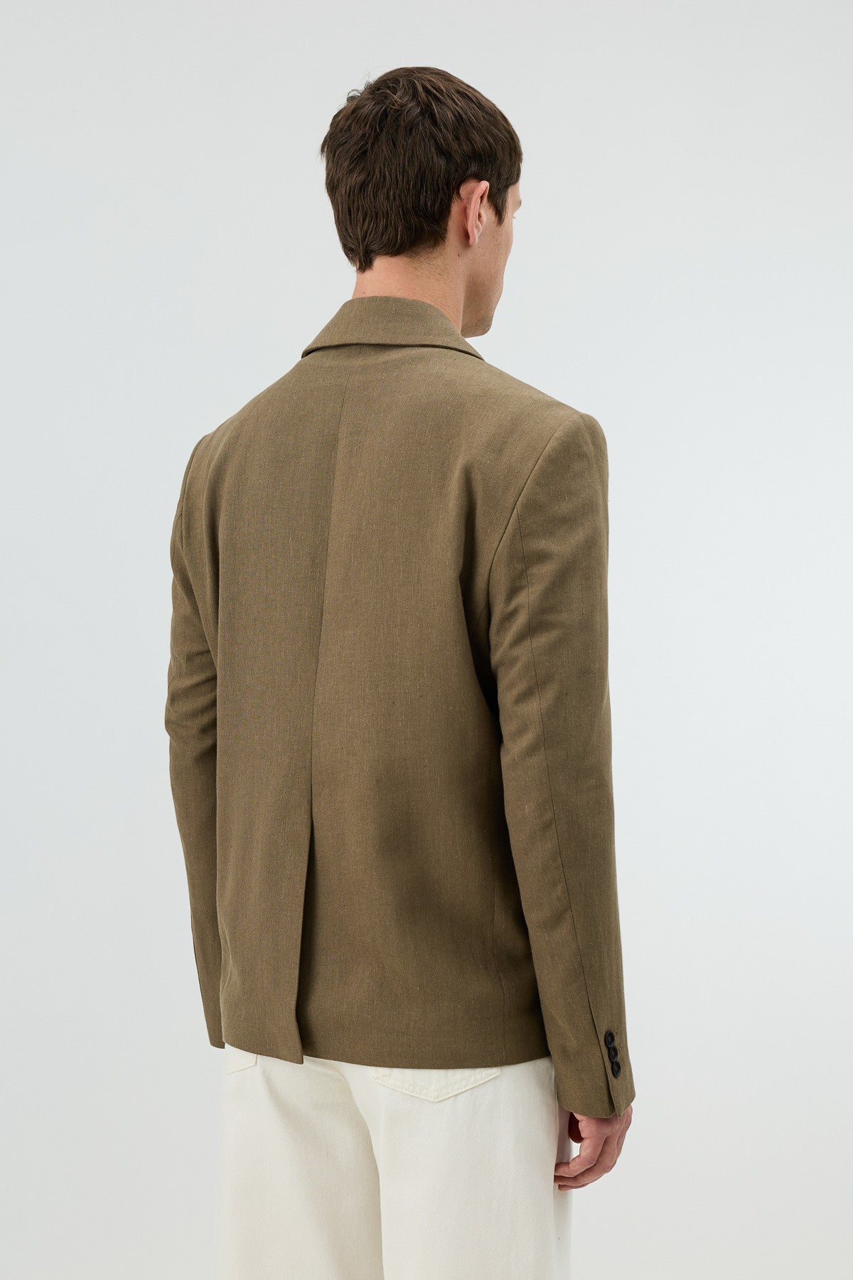 Antioch Keten Karışımlı Balıksırtı Desenli Erkek Blazer Ceket