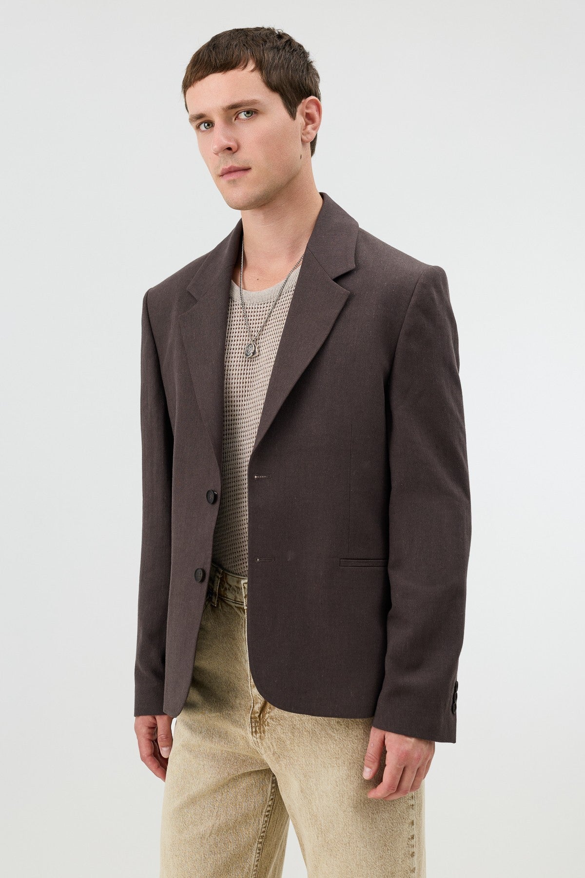 Antioch Keten Karışımlı Balıksırtı Desenli Erkek Blazer Ceket