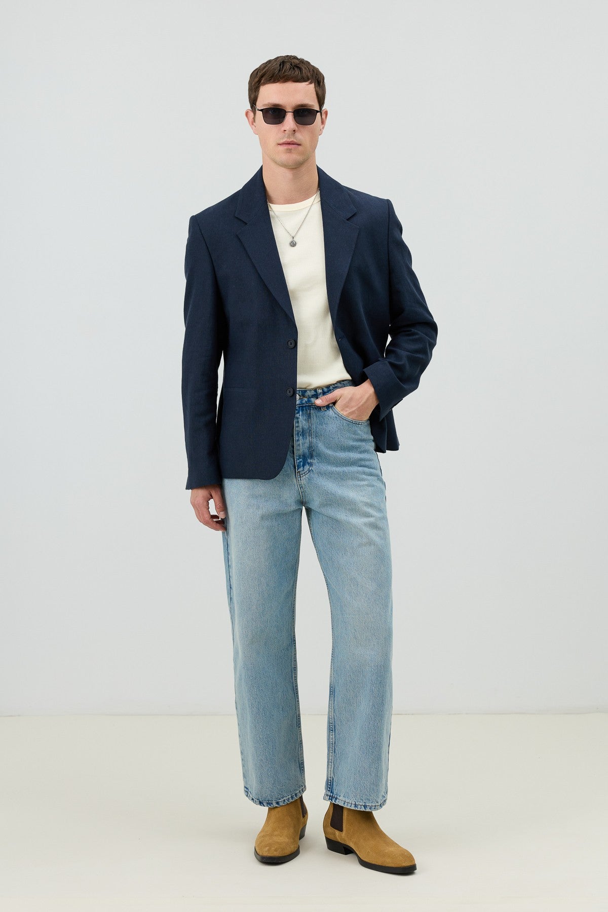Antioch Keten Karışımlı Balıksırtı Desenli Erkek Blazer Ceket