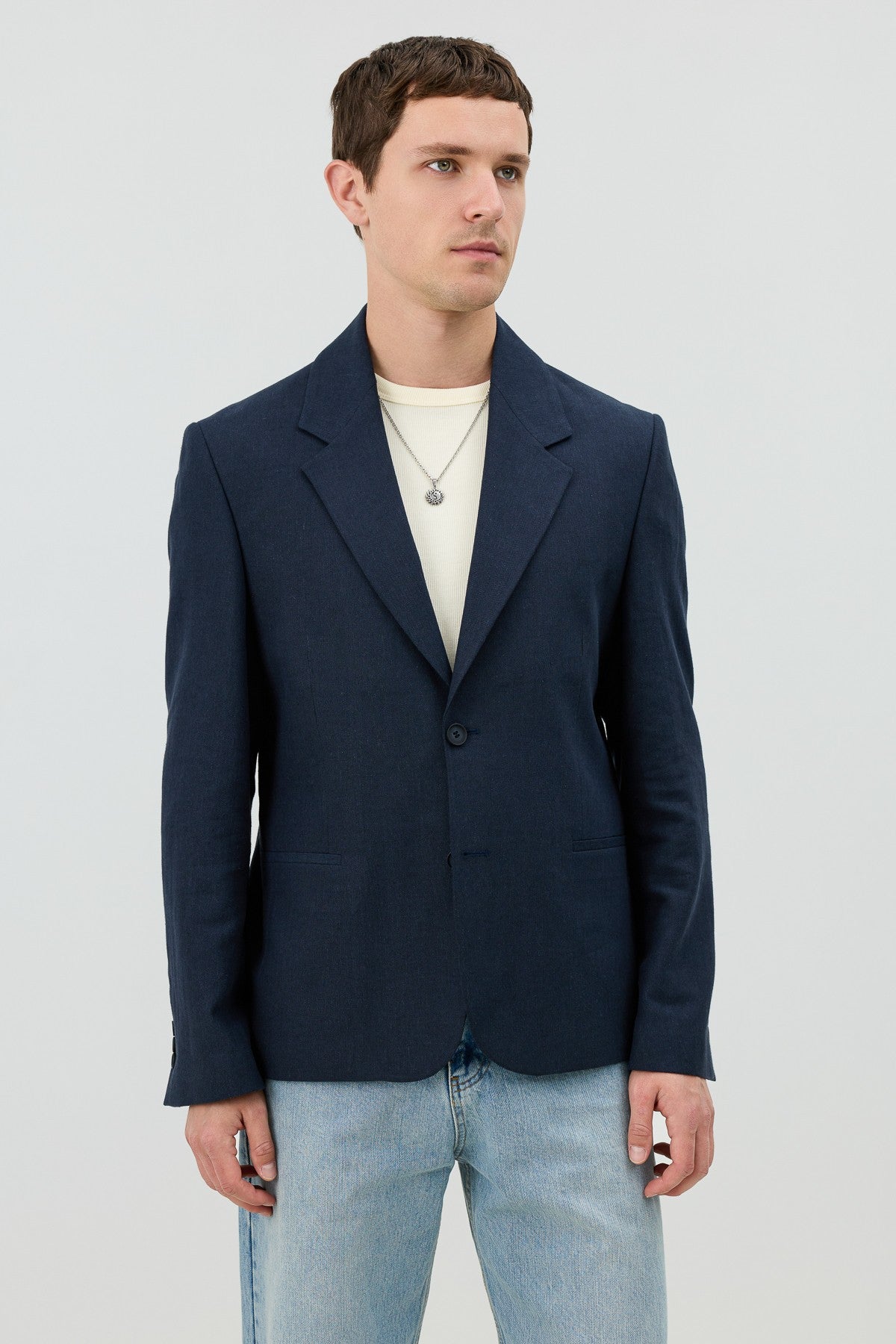 Antioch Keten Karışımlı Balıksırtı Desenli Erkek Blazer Ceket