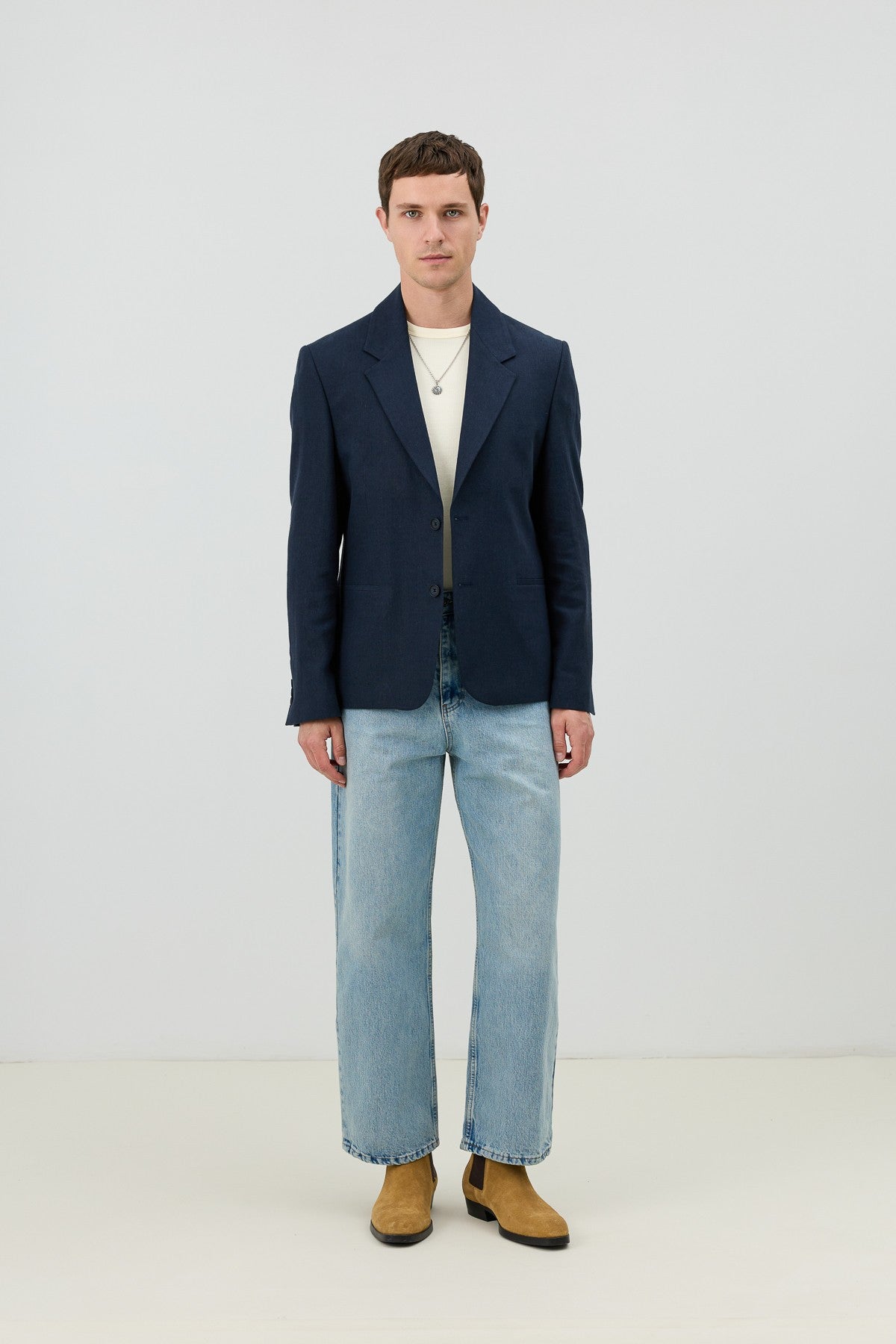 Antioch Keten Karışımlı Balıksırtı Desenli Erkek Blazer Ceket