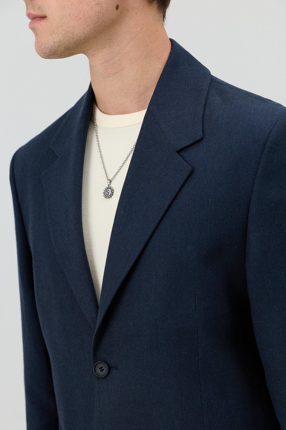 Antioch Keten Karışımlı Balıksırtı Desenli Erkek Blazer Ceket