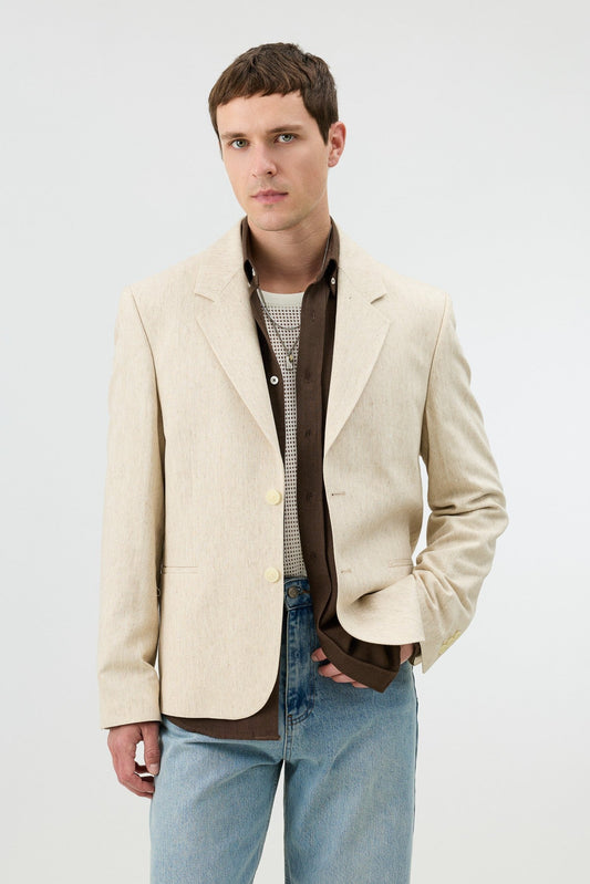 Antioch Keten Karışımlı Balıksırtı Desenli Erkek Blazer Ceket