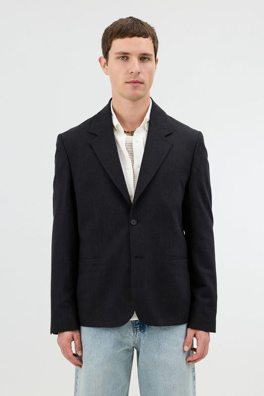Antioch Keten Karışımlı Balıksırtı Desenli Erkek Blazer Ceket