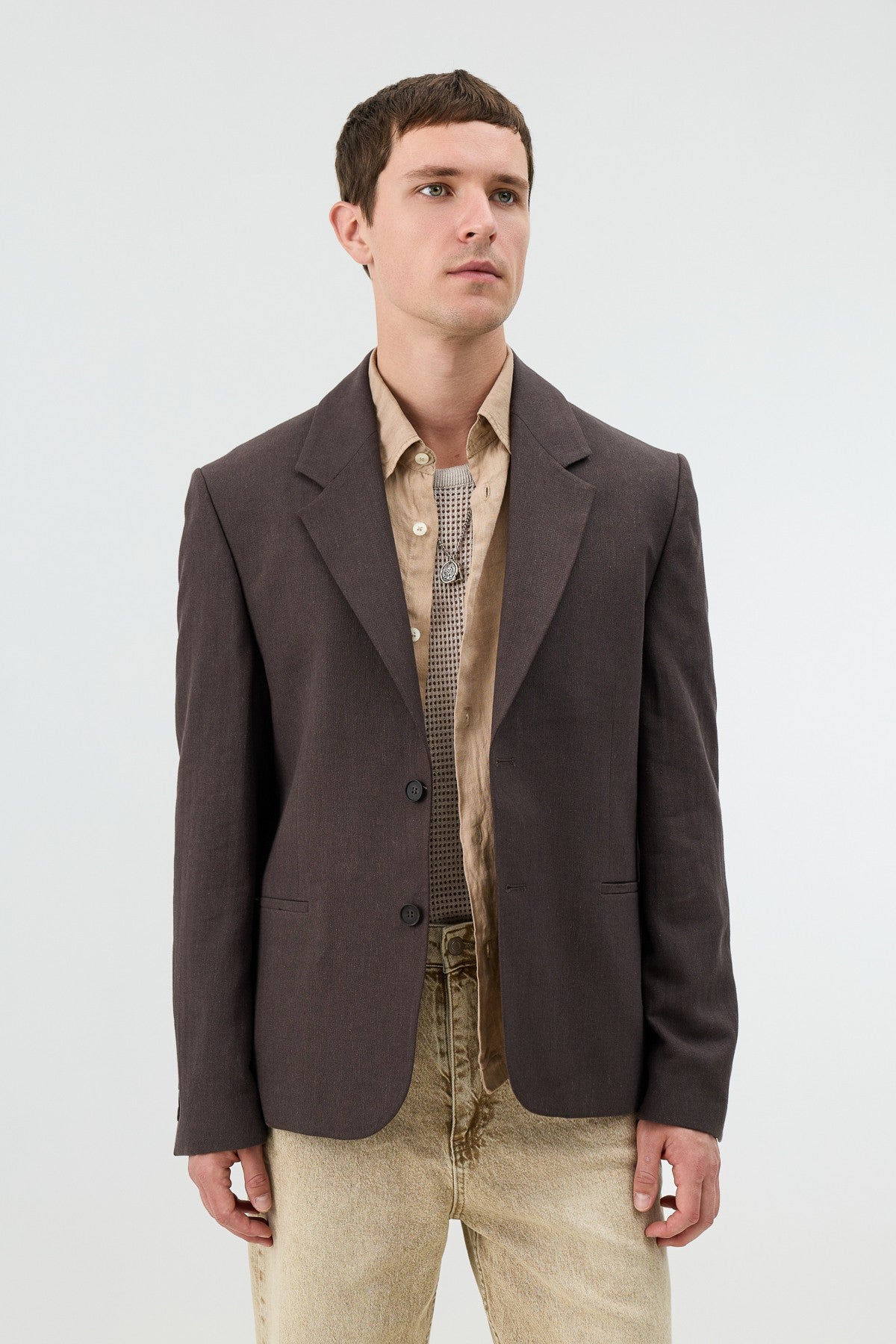 Antioch Keten Karışımlı Balıksırtı Desenli Erkek Blazer Ceket
