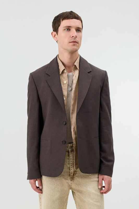 Antioch Keten Karışımlı Balıksırtı Desenli Erkek Blazer Ceket