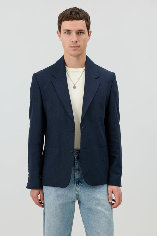 Antioch Keten Karışımlı Balıksırtı Desenli Erkek Blazer Ceket