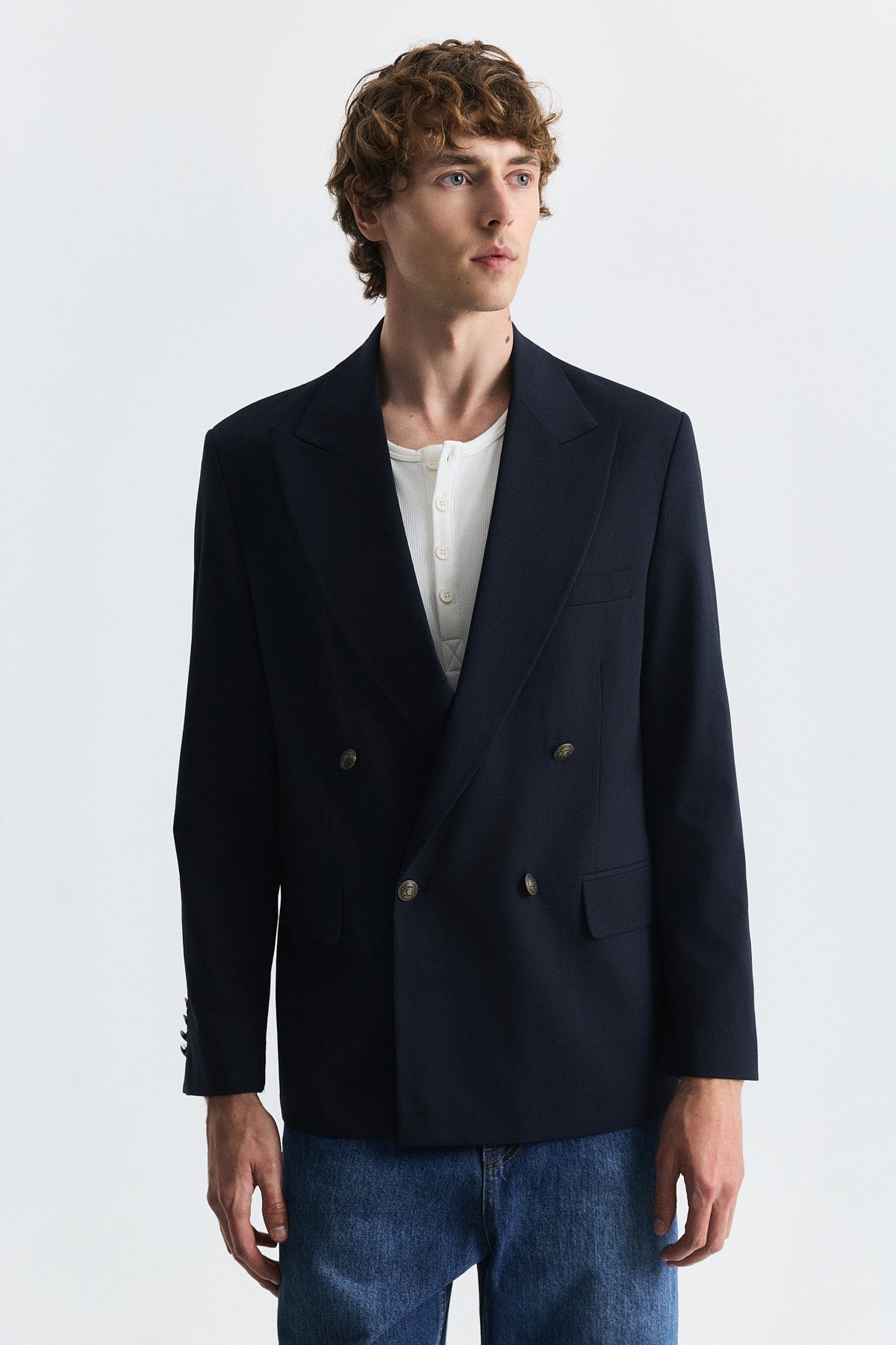 Yün Karışımlı Kruvaze Blazer Ceket