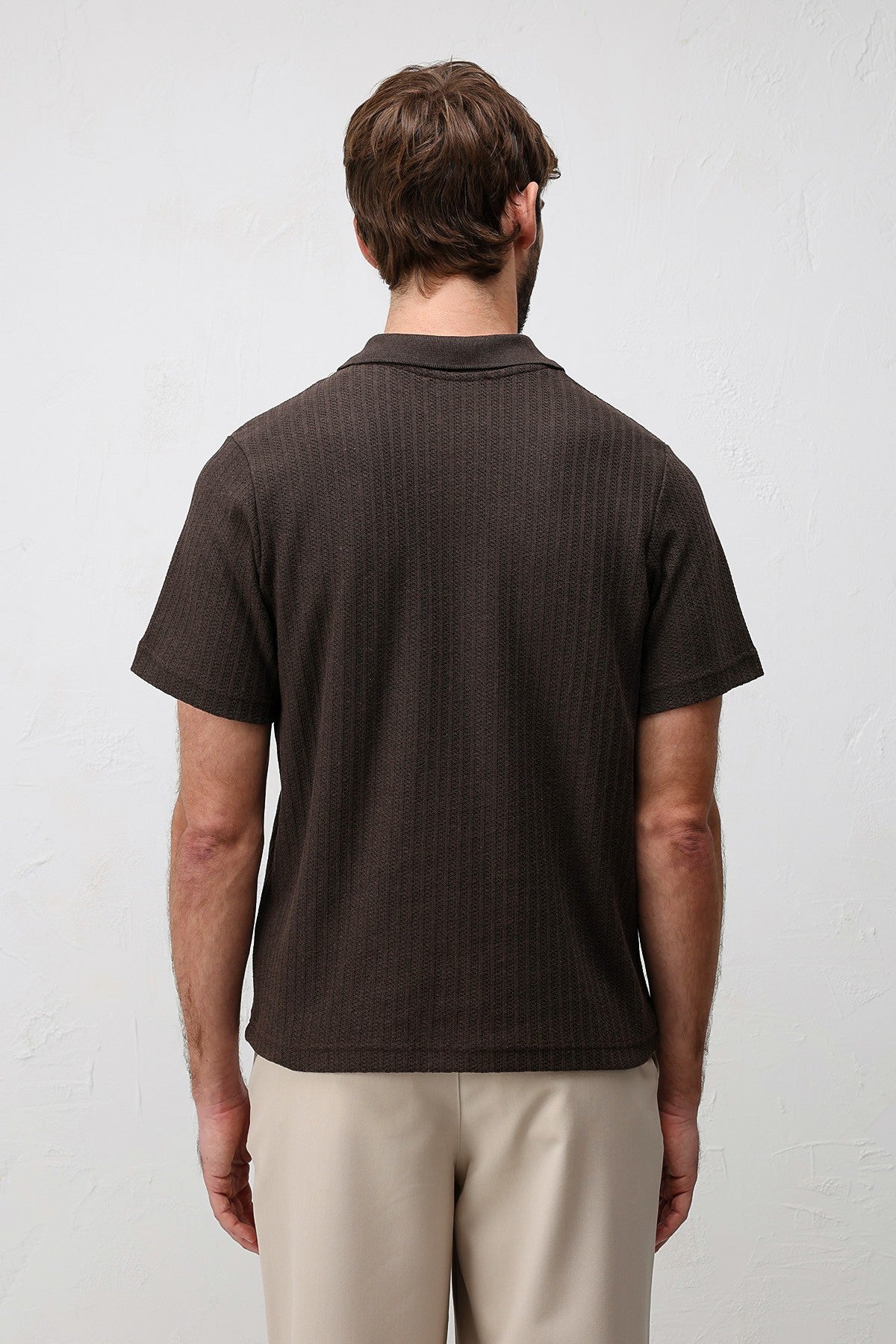Dokulu Örme Polo Yaka Erkek T-Shirt