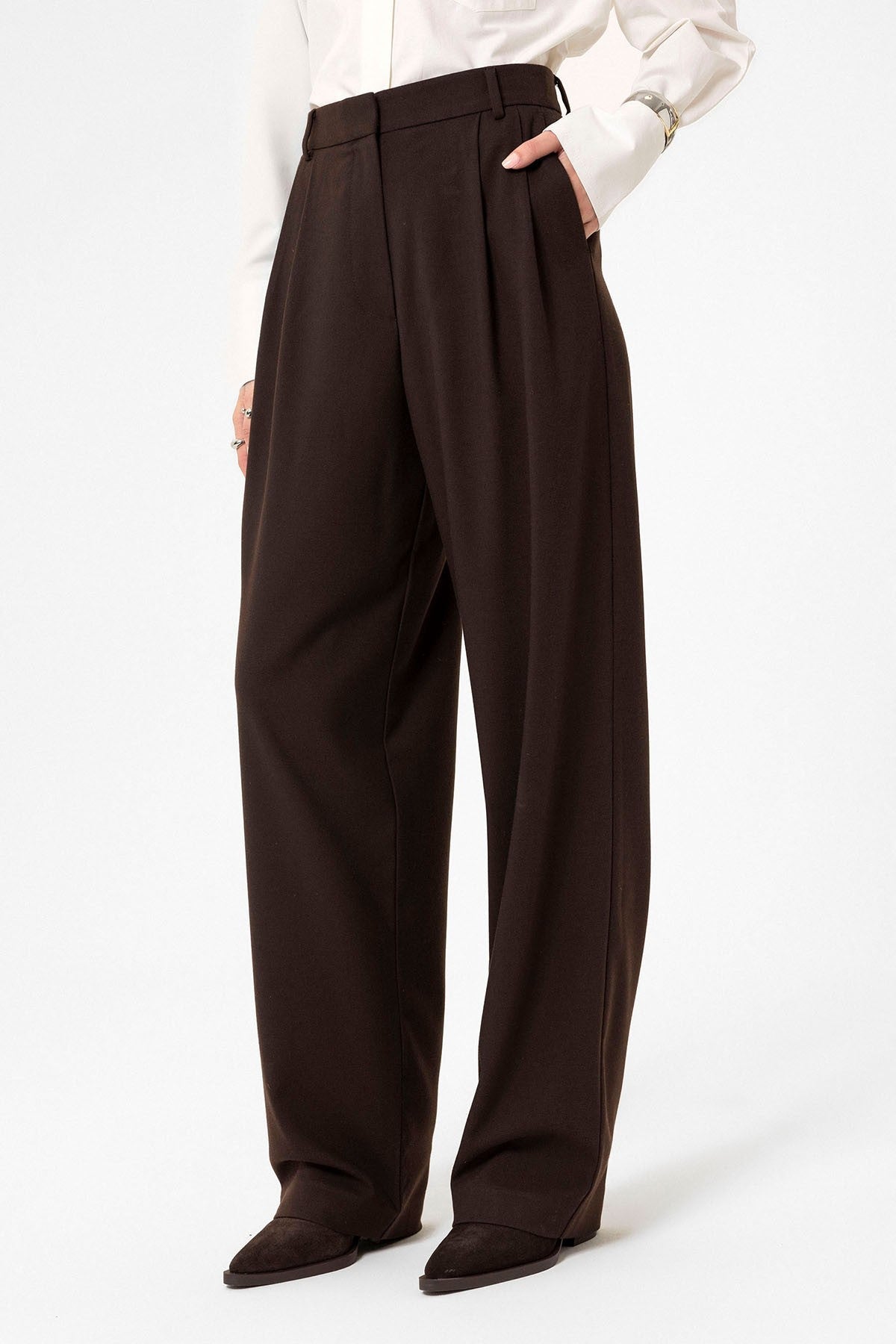 Kadın Yüksek Bel Pens Detaylı Straight Fit Pantolon