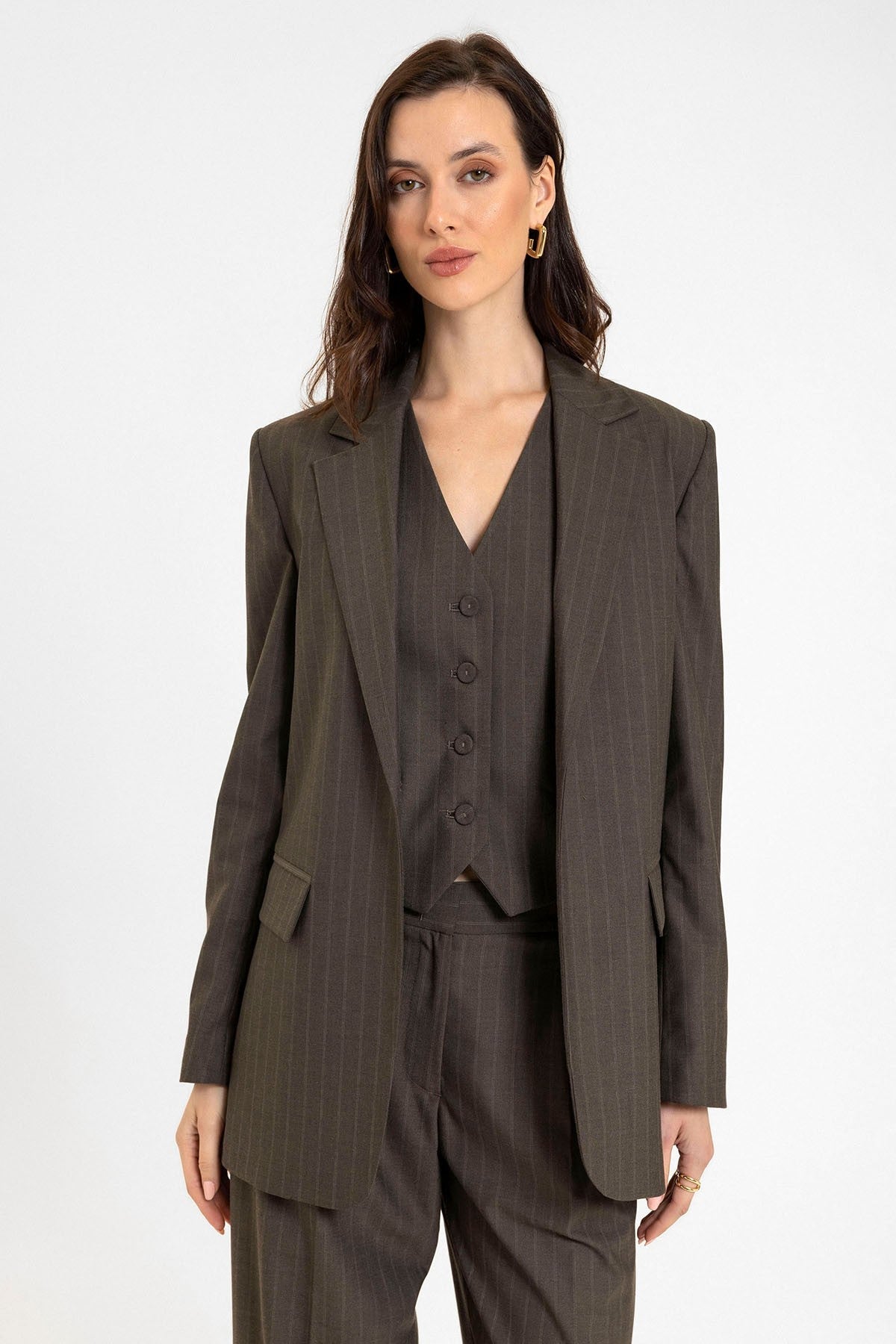 Antioch Kadın Tek Düğme Çizgili Blazer Ceket