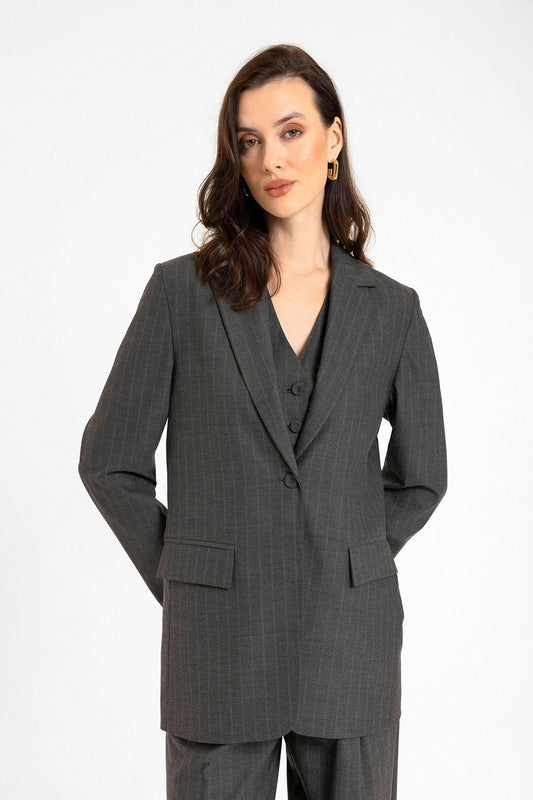 Antioch Kadın Tek Düğme Çizgili Blazer Ceket