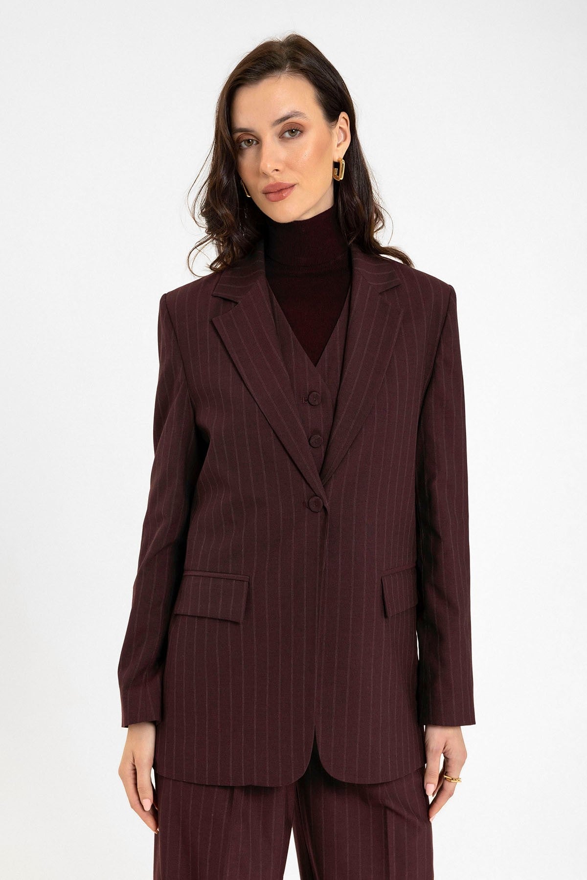 Antioch Kadın Tek Düğme Çizgili Blazer Ceket