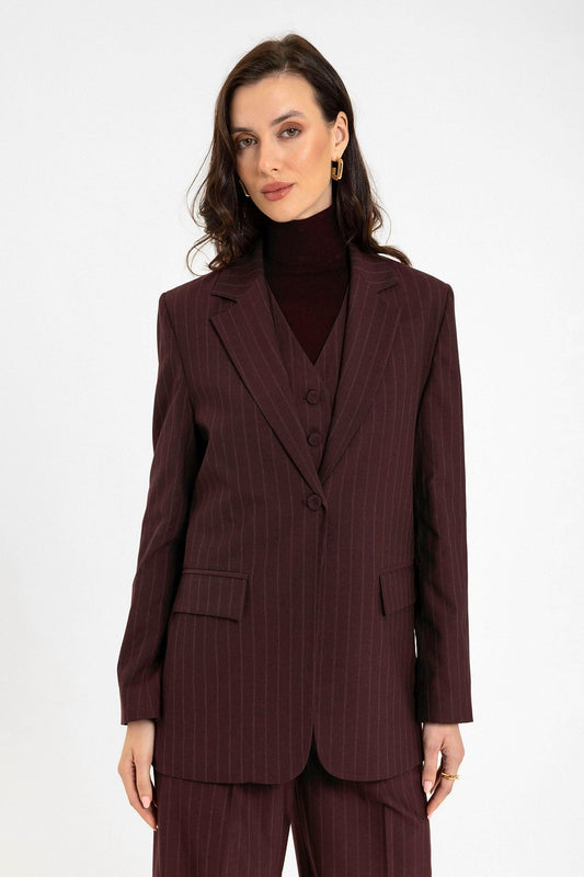 Antioch Kadın Tek Düğme Çizgili Blazer Ceket