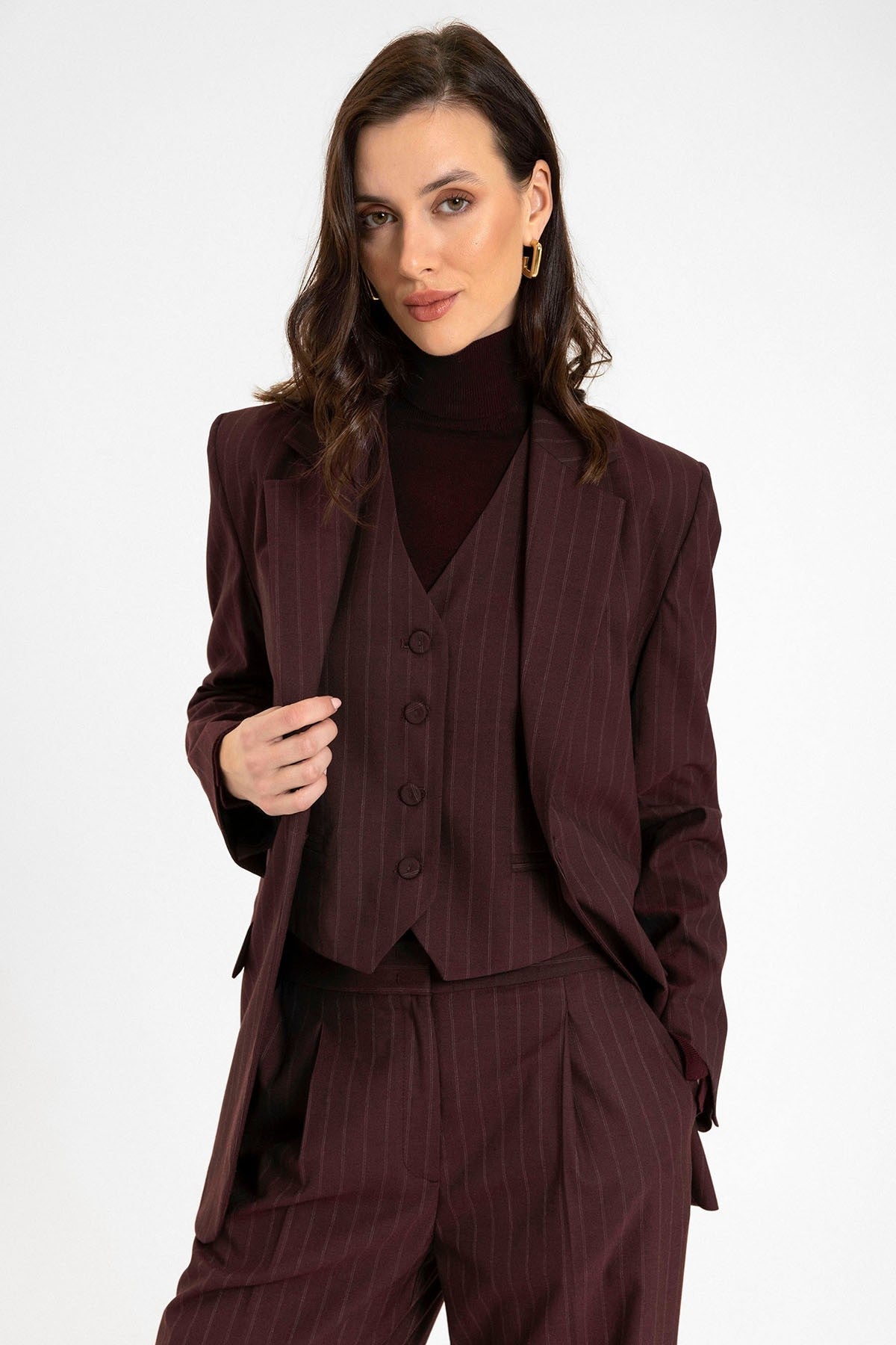 Antioch Kadın Tek Düğme Çizgili Blazer Ceket