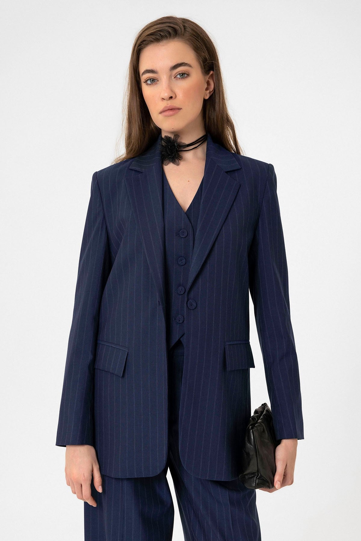 Antioch Kadın Tek Düğme Çizgili Blazer Ceket