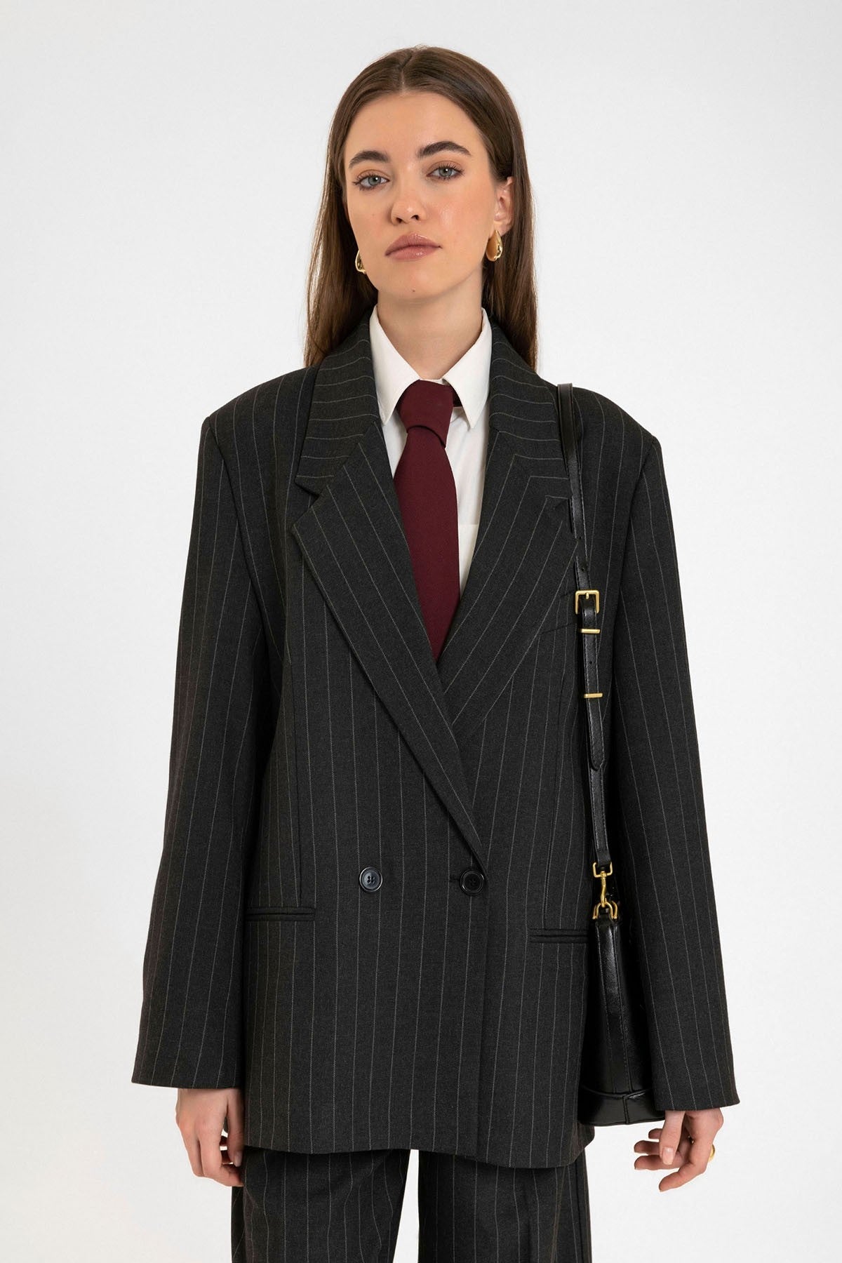 Antioch Kadın Çizgili Oversize Blazer Ceket