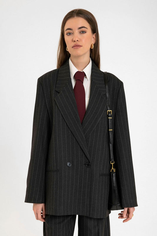 Antioch Kadın Çizgili Oversize Blazer Ceket