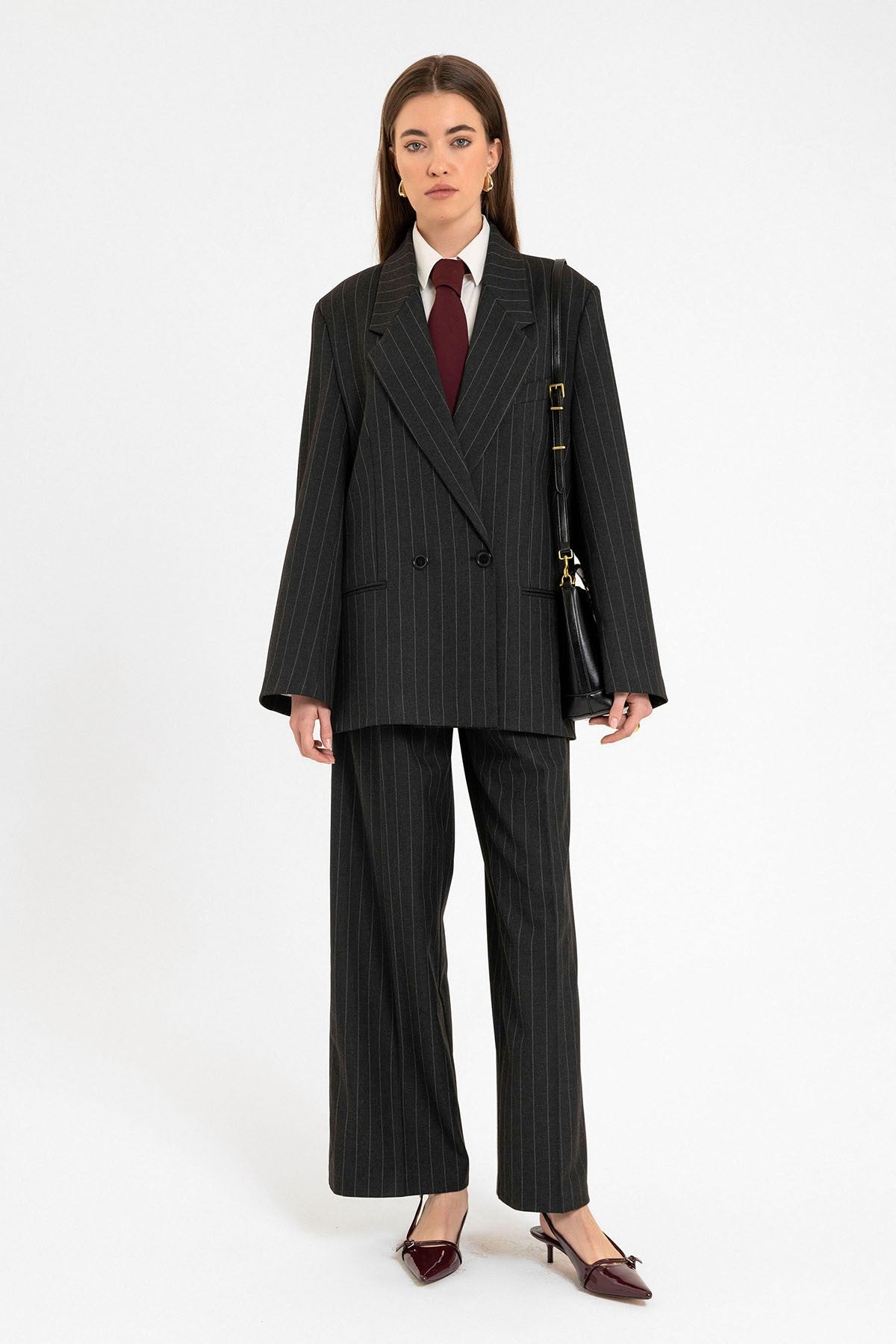 Antioch Kadın Çizgili Oversize Blazer Ceket