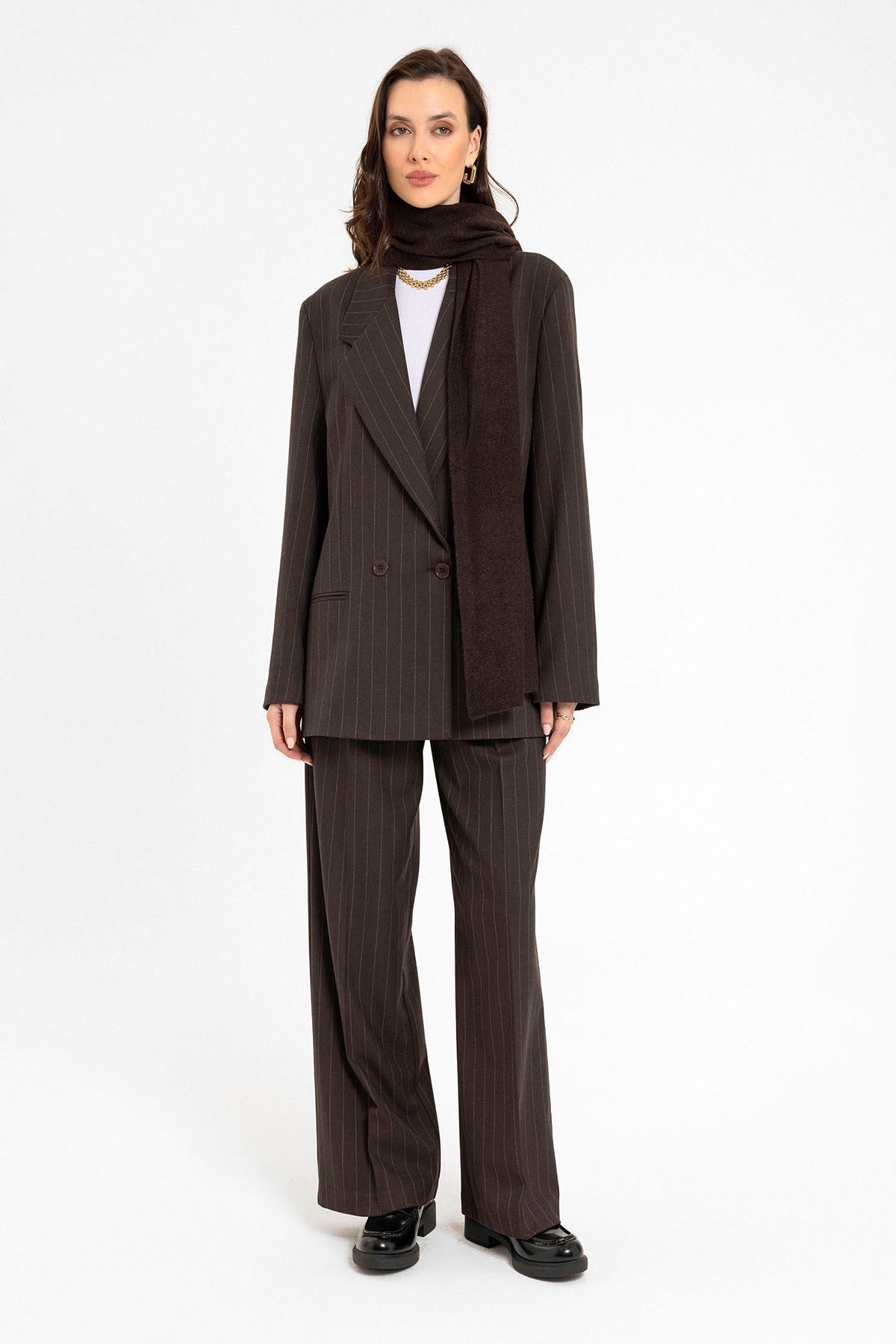 Antioch Kadın Çizgili Oversize Blazer Ceket