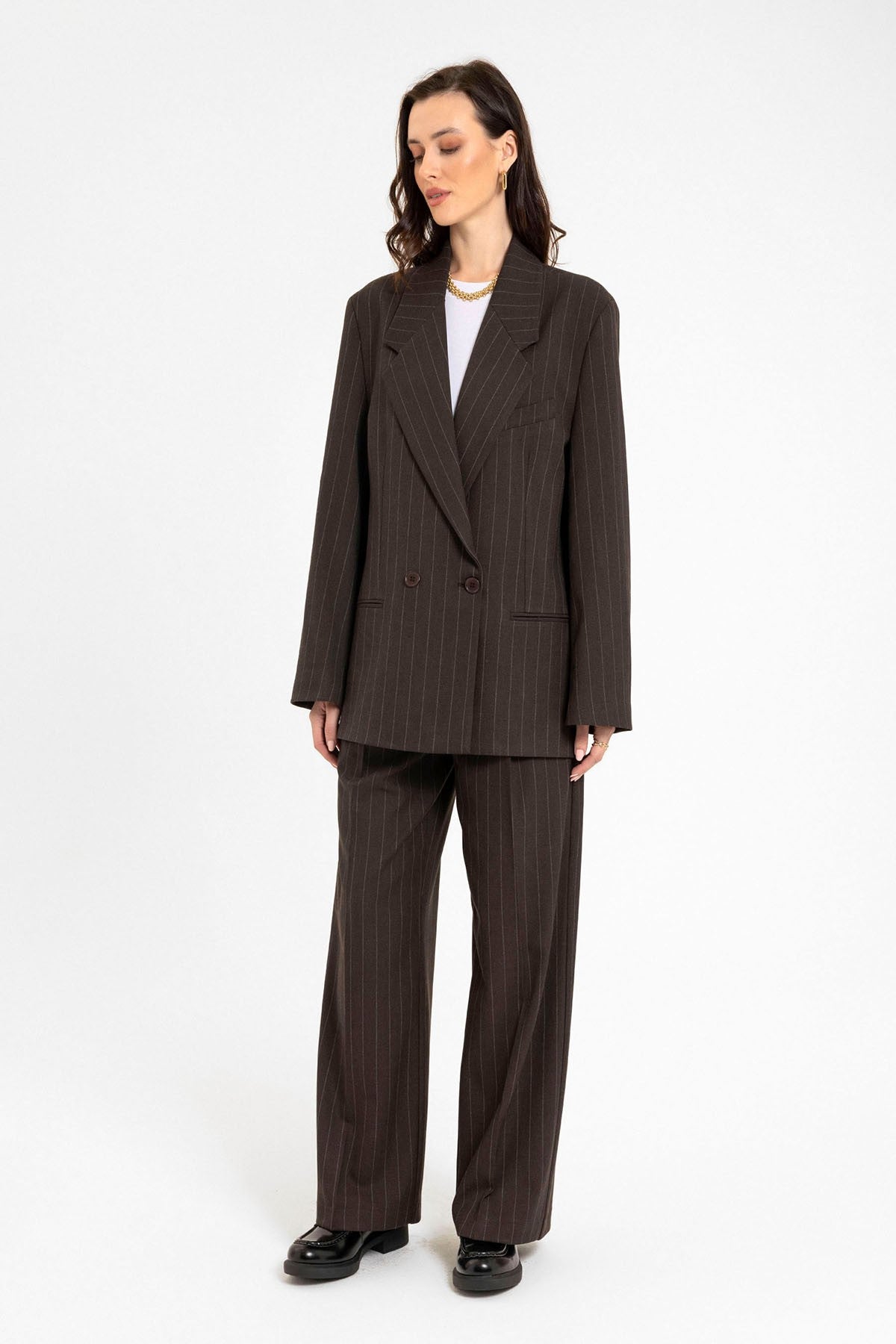 Antioch Kadın Çizgili Oversize Blazer Ceket