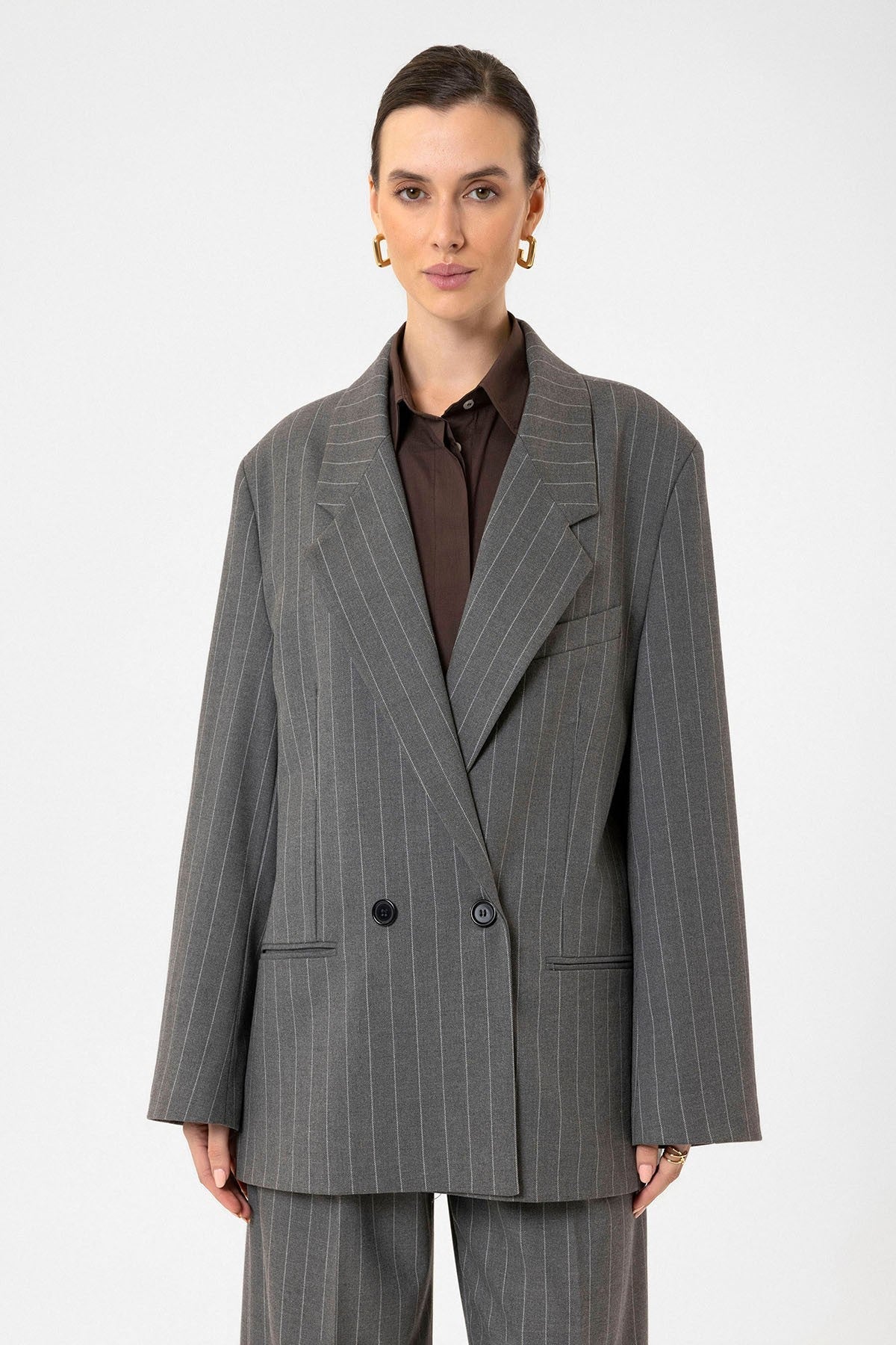 Antioch Kadın Çizgili Oversize Blazer Ceket