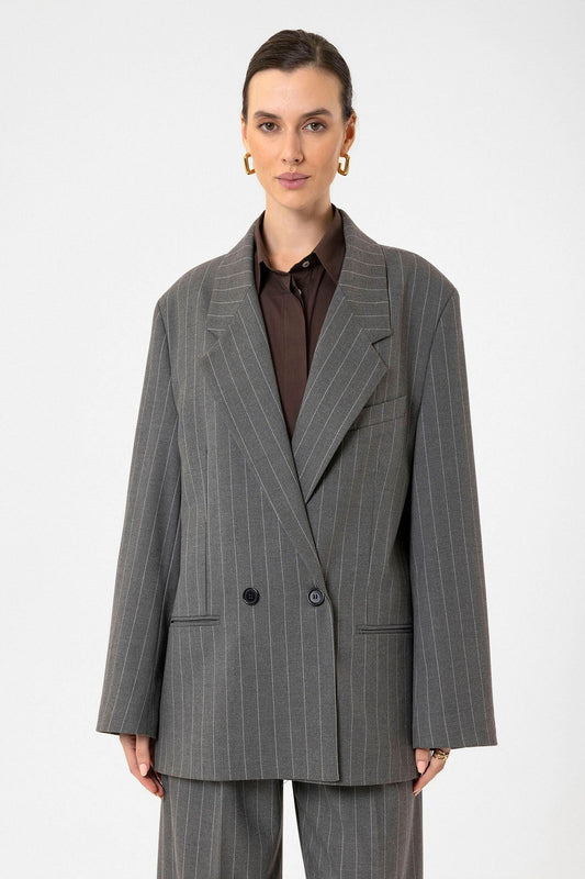 Antioch Kadın Çizgili Oversize Blazer Ceket