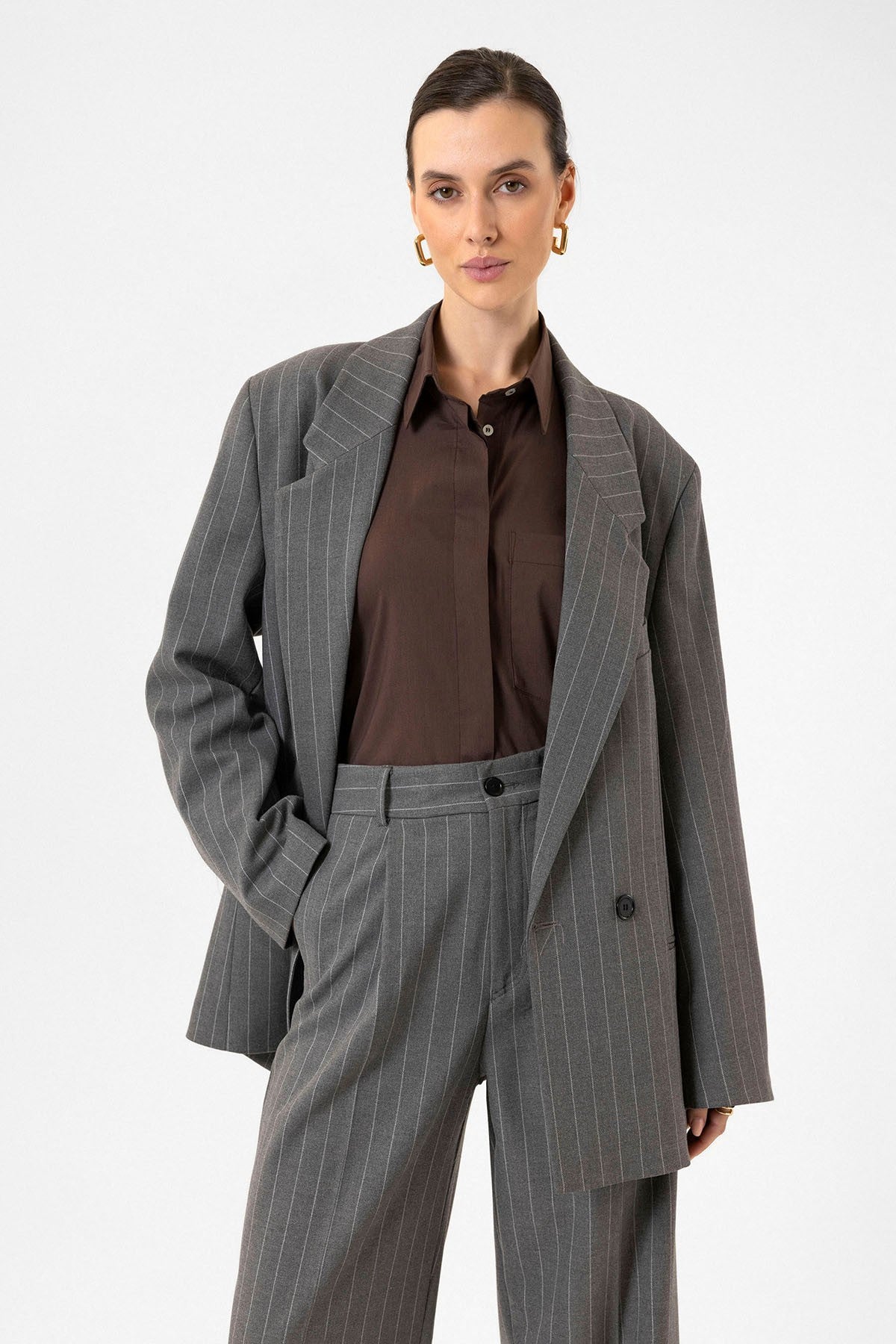 Antioch Kadın Çizgili Oversize Blazer Ceket