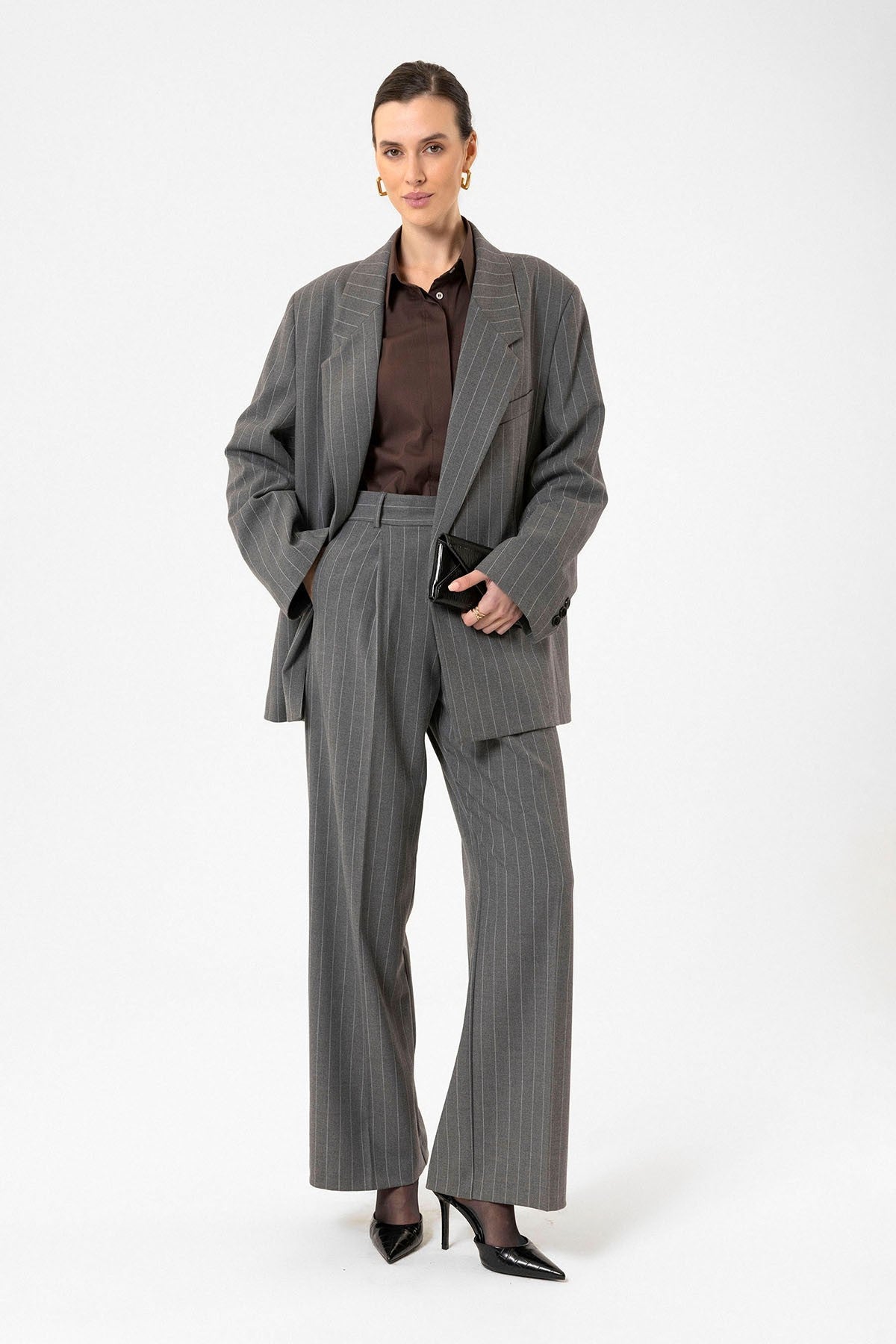 Antioch Kadın Çizgili Oversize Blazer Ceket