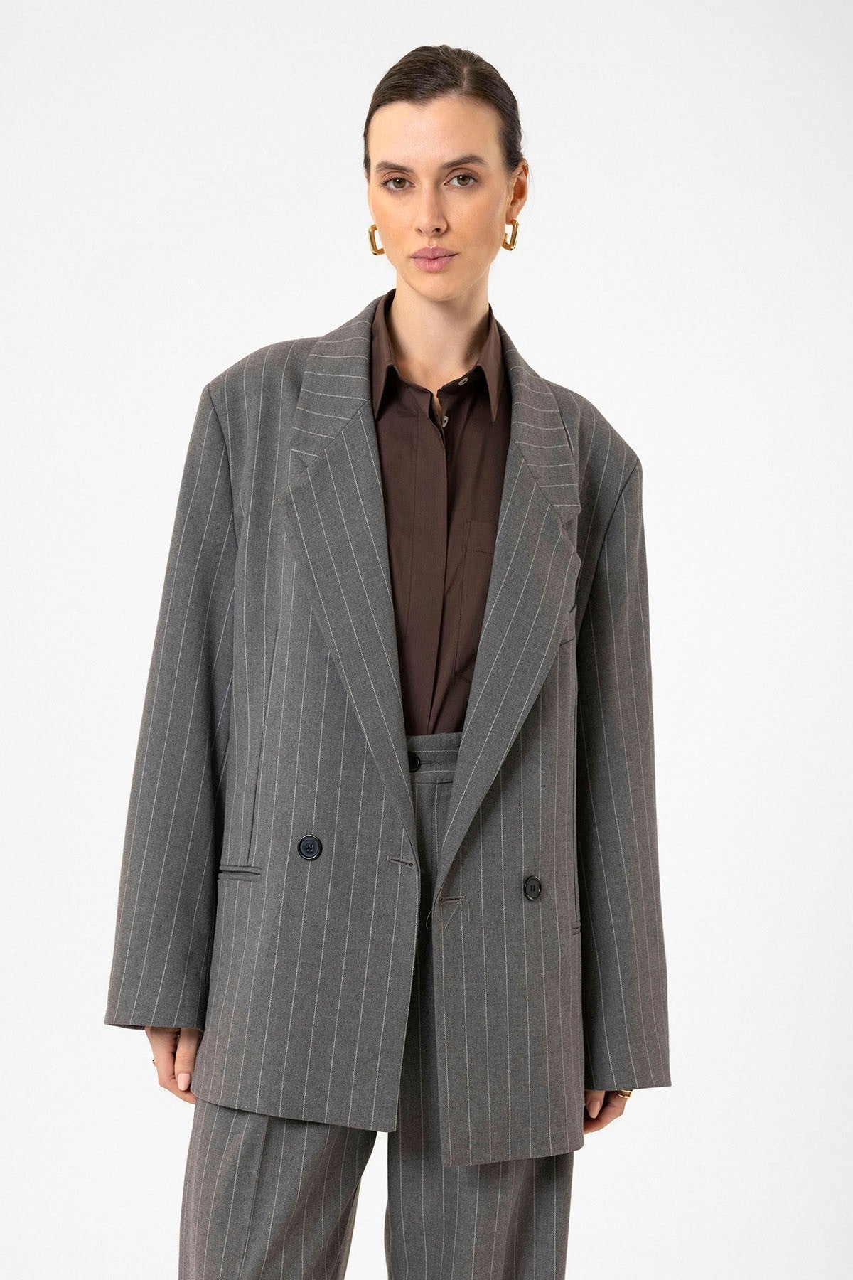 Antioch Kadın Çizgili Oversize Blazer Ceket