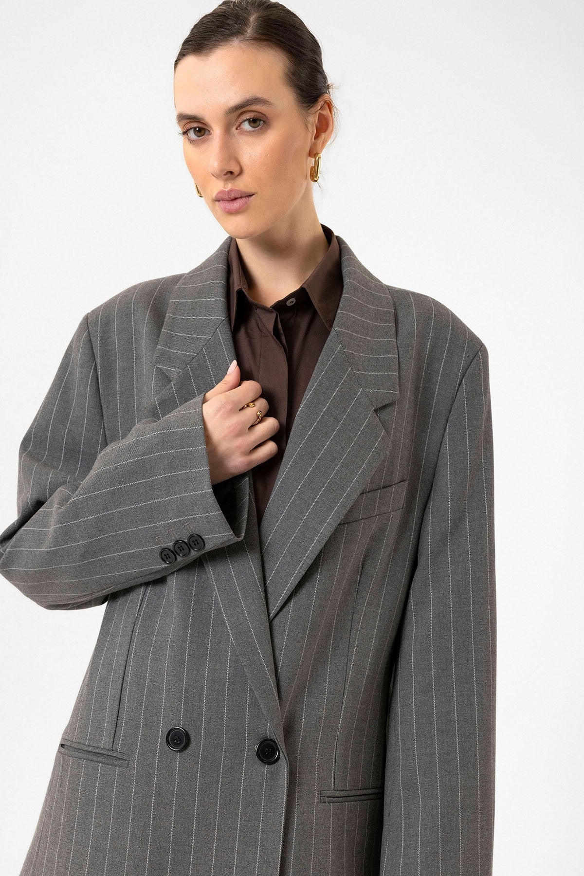 Antioch Kadın Çizgili Oversize Blazer Ceket