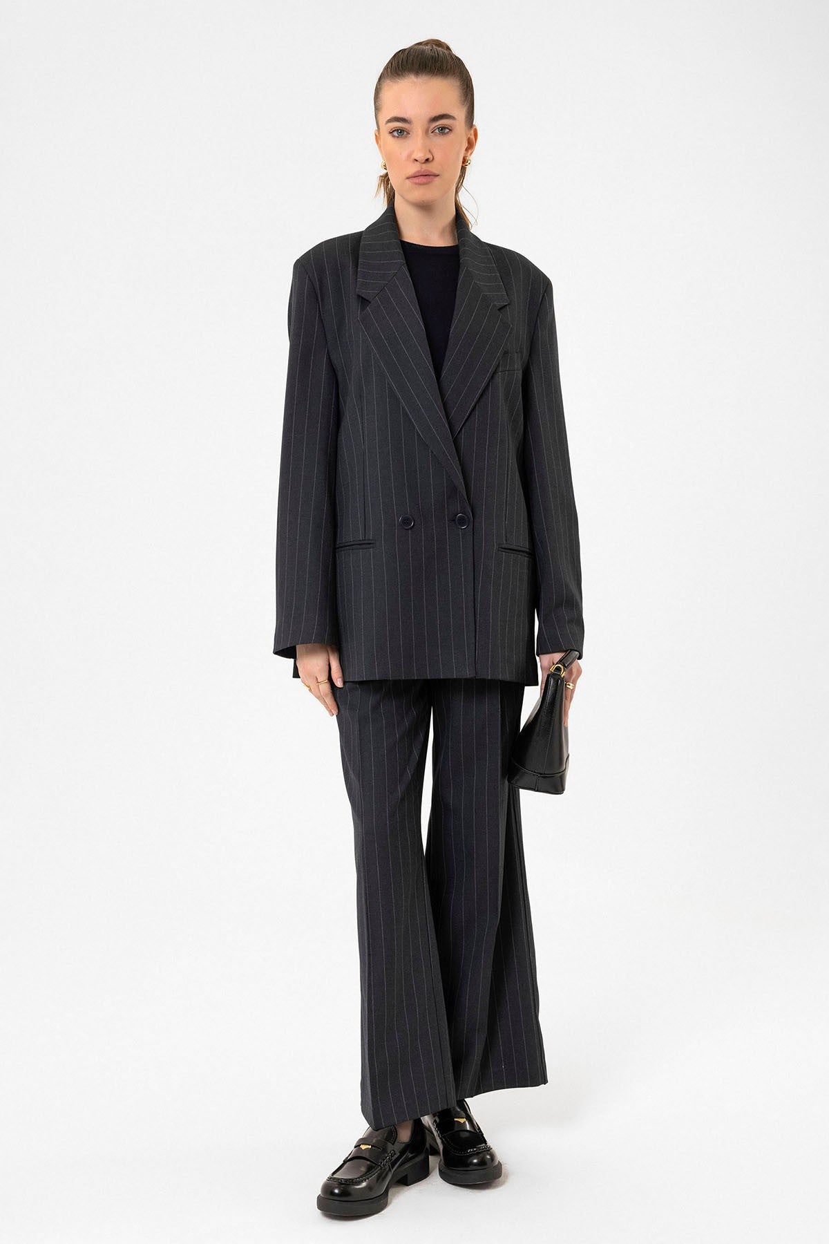 Antioch Kadın Çizgili Oversize Blazer Ceket