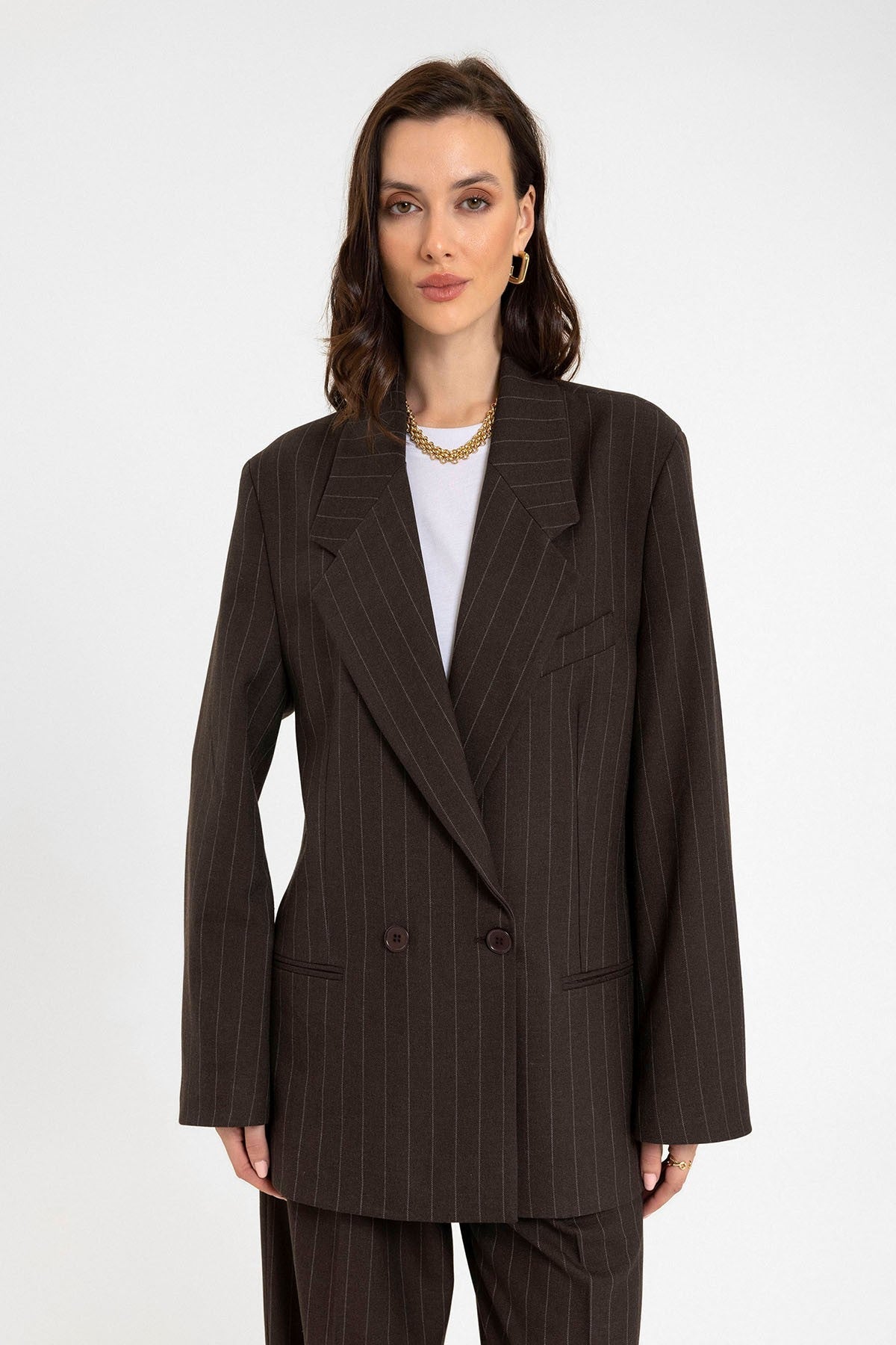 Antioch Kadın Çizgili Oversize Blazer Ceket