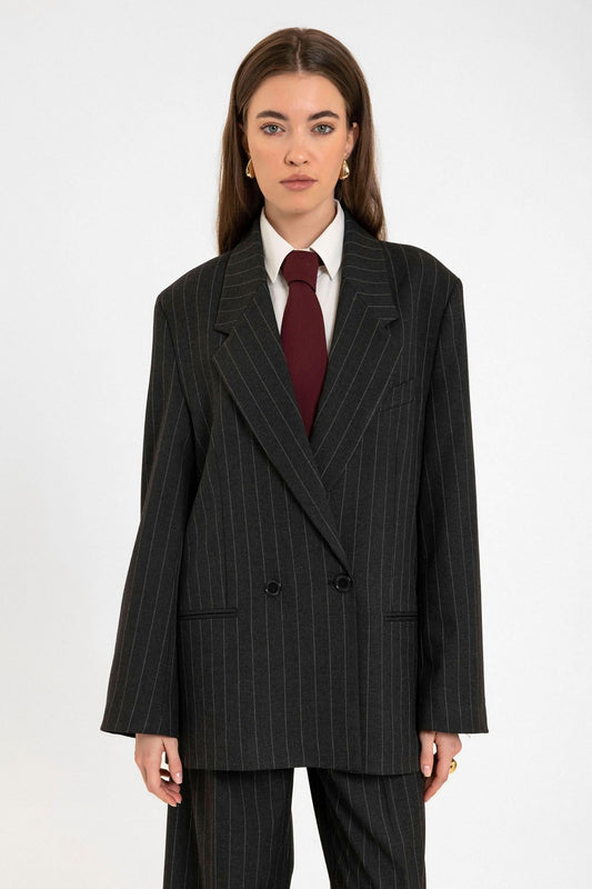 Antioch Kadın Çizgili Oversize Blazer Ceket