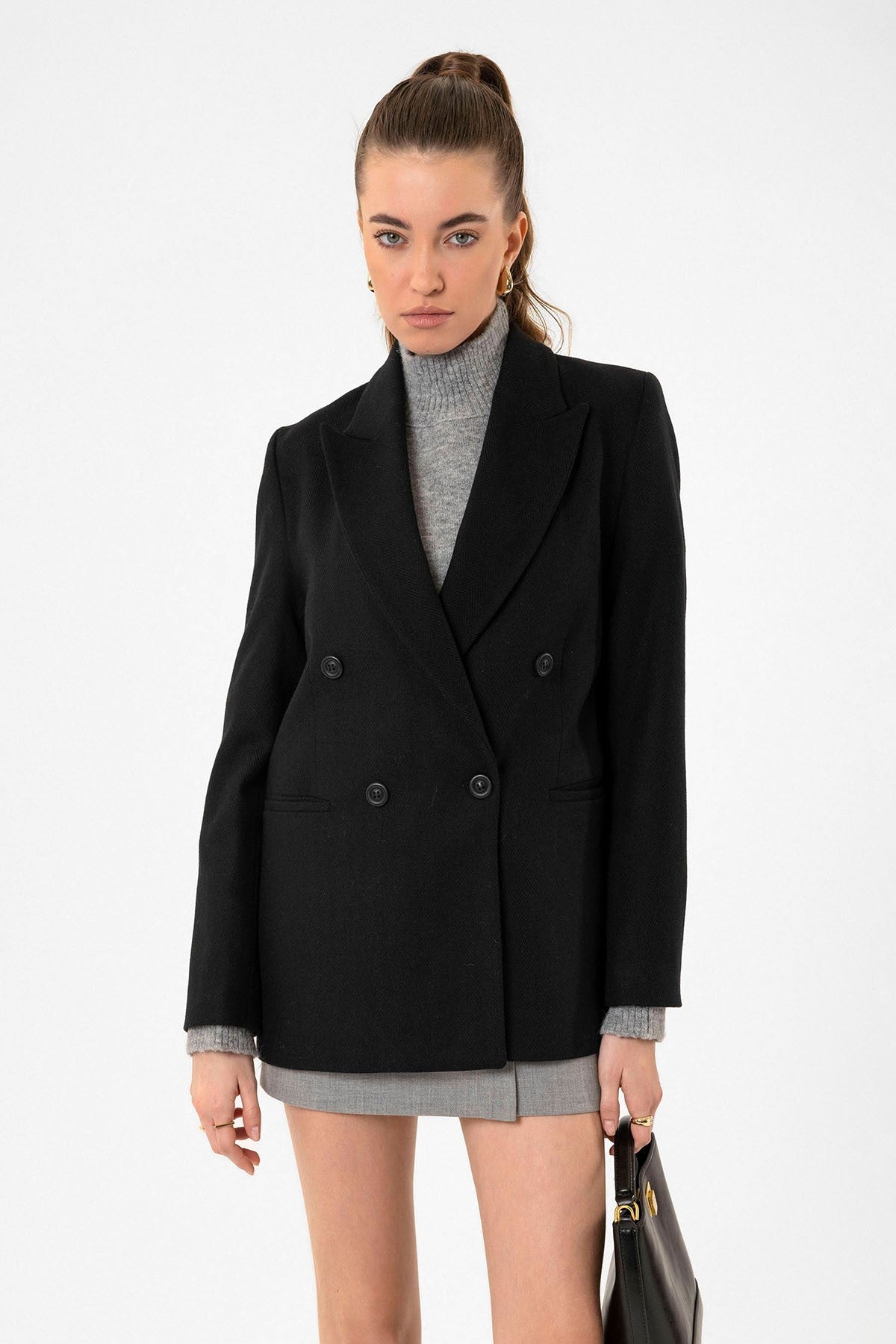 Antioch Kadın Yün Karışımlı Balıksırtı Desenli Blazer Ceket