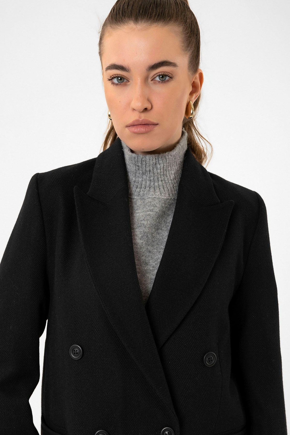 Antioch Kadın Yün Karışımlı Balıksırtı Desenli Blazer Ceket