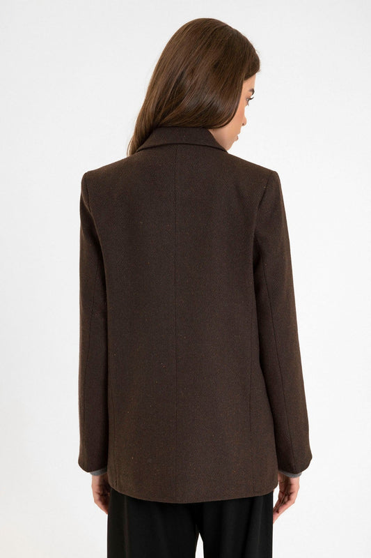 Antioch Kadın Yün Karışımlı Balıksırtı Desenli Blazer Ceket
