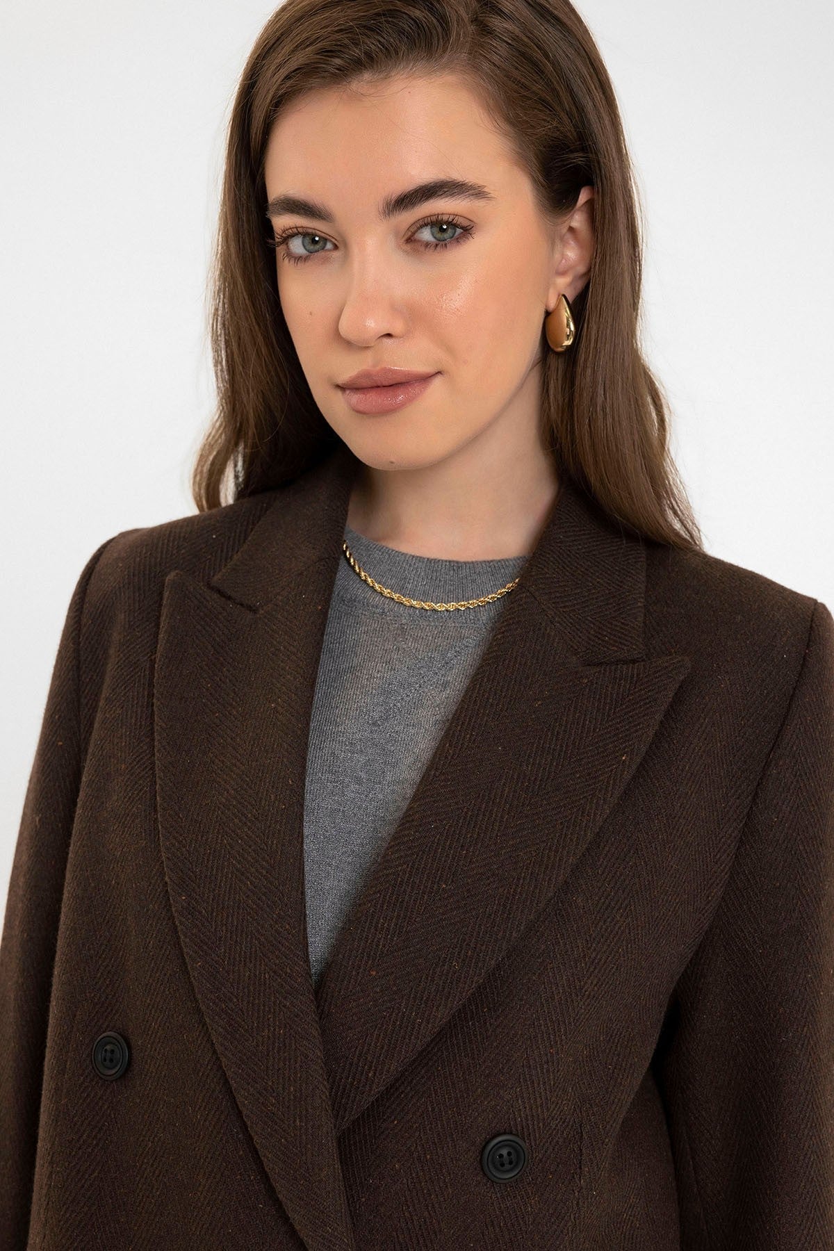 Antioch Kadın Yün Karışımlı Balıksırtı Desenli Blazer Ceket