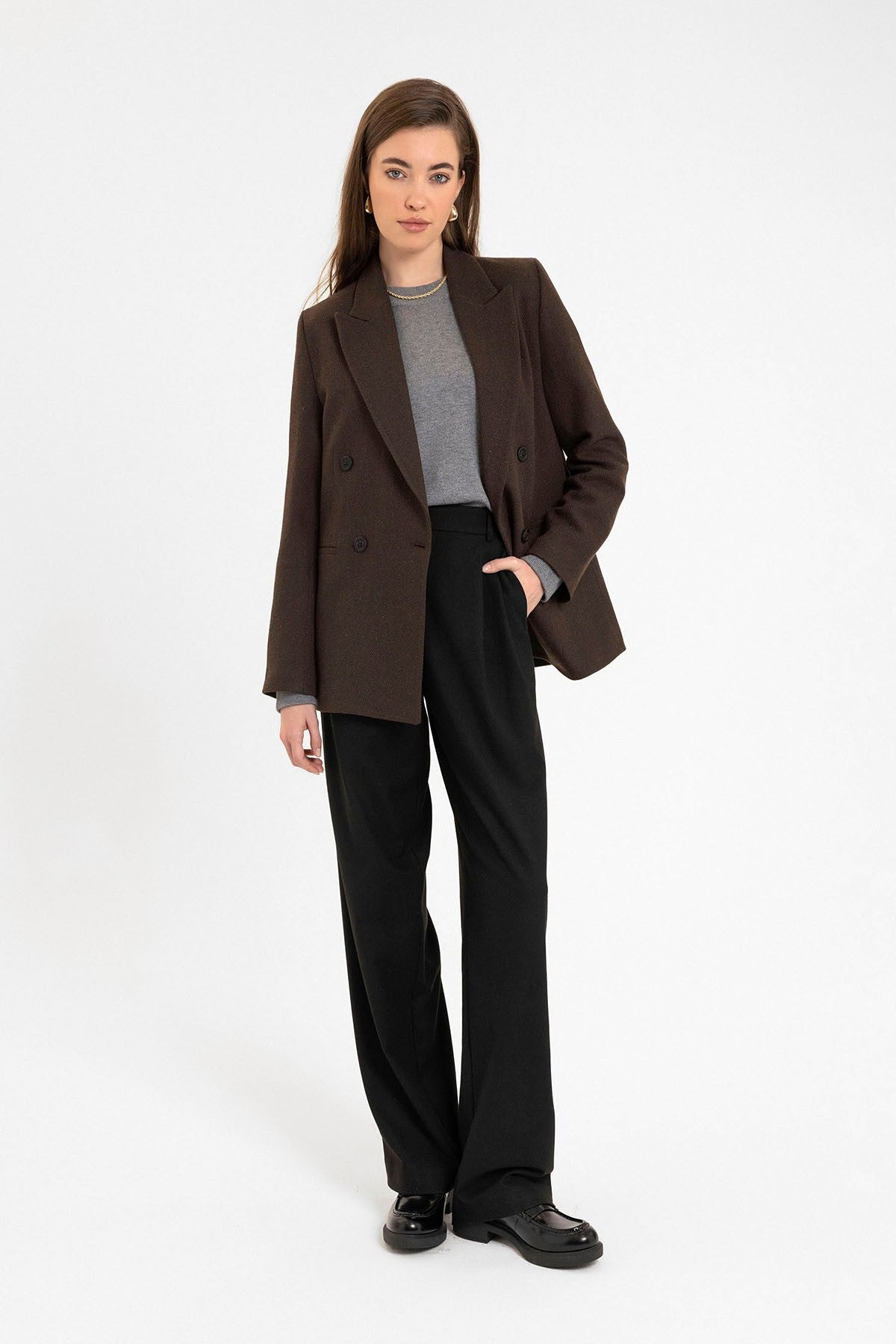 Antioch Kadın Yün Karışımlı Balıksırtı Desenli Blazer Ceket