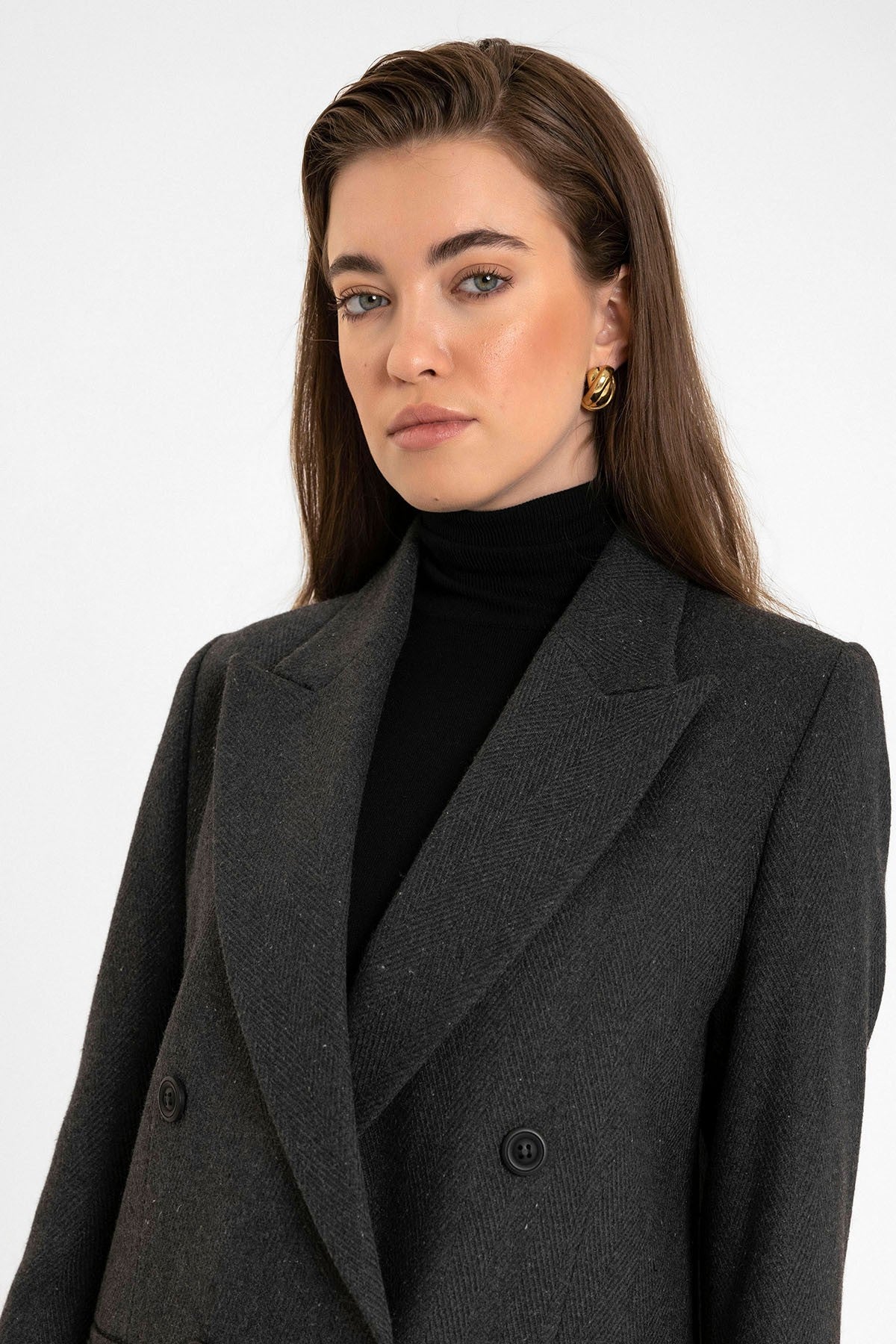 Antioch Kadın Yün Karışımlı Balıksırtı Desenli Blazer Ceket