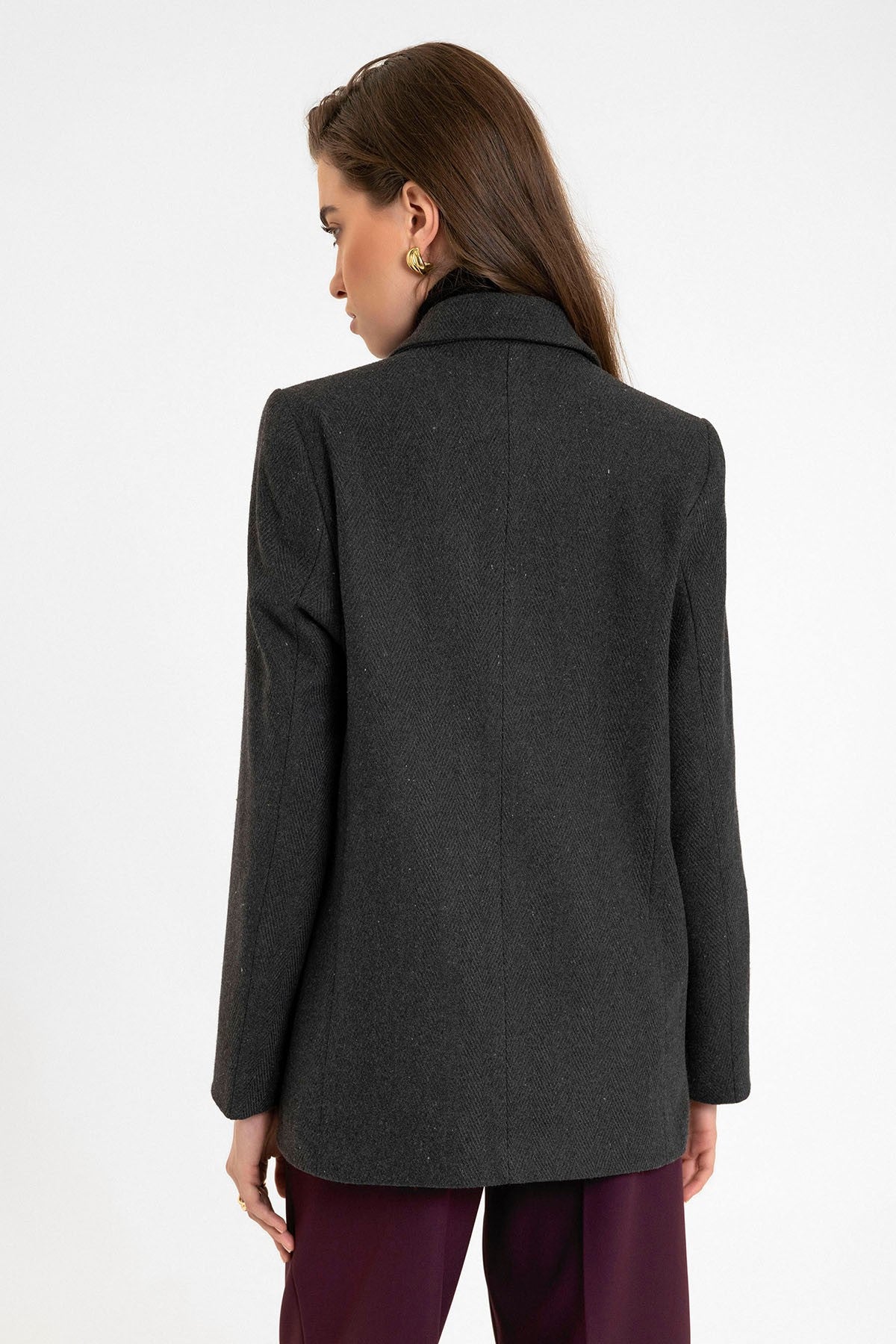 Antioch Kadın Yün Karışımlı Balıksırtı Desenli Blazer Ceket