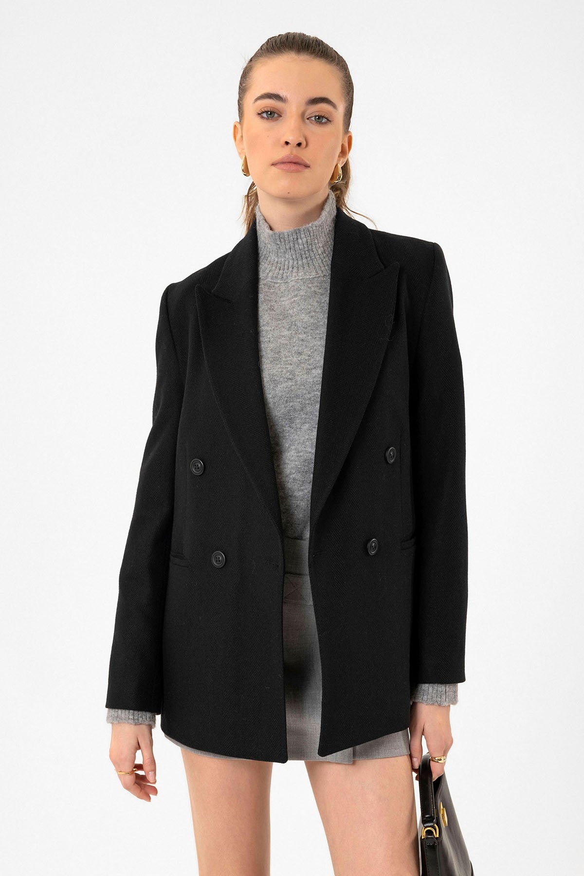 Antioch Kadın Yün Karışımlı Balıksırtı Desenli Blazer Ceket