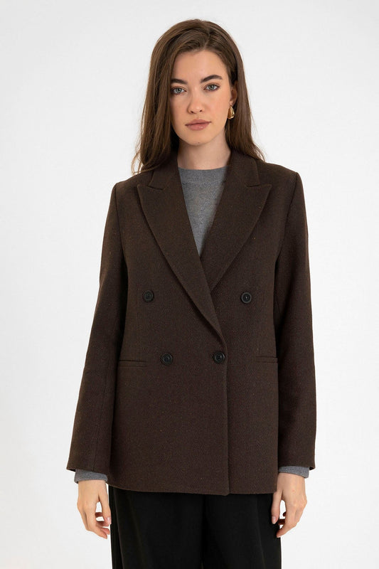 Antioch Kadın Yün Karışımlı Balıksırtı Desenli Blazer Ceket